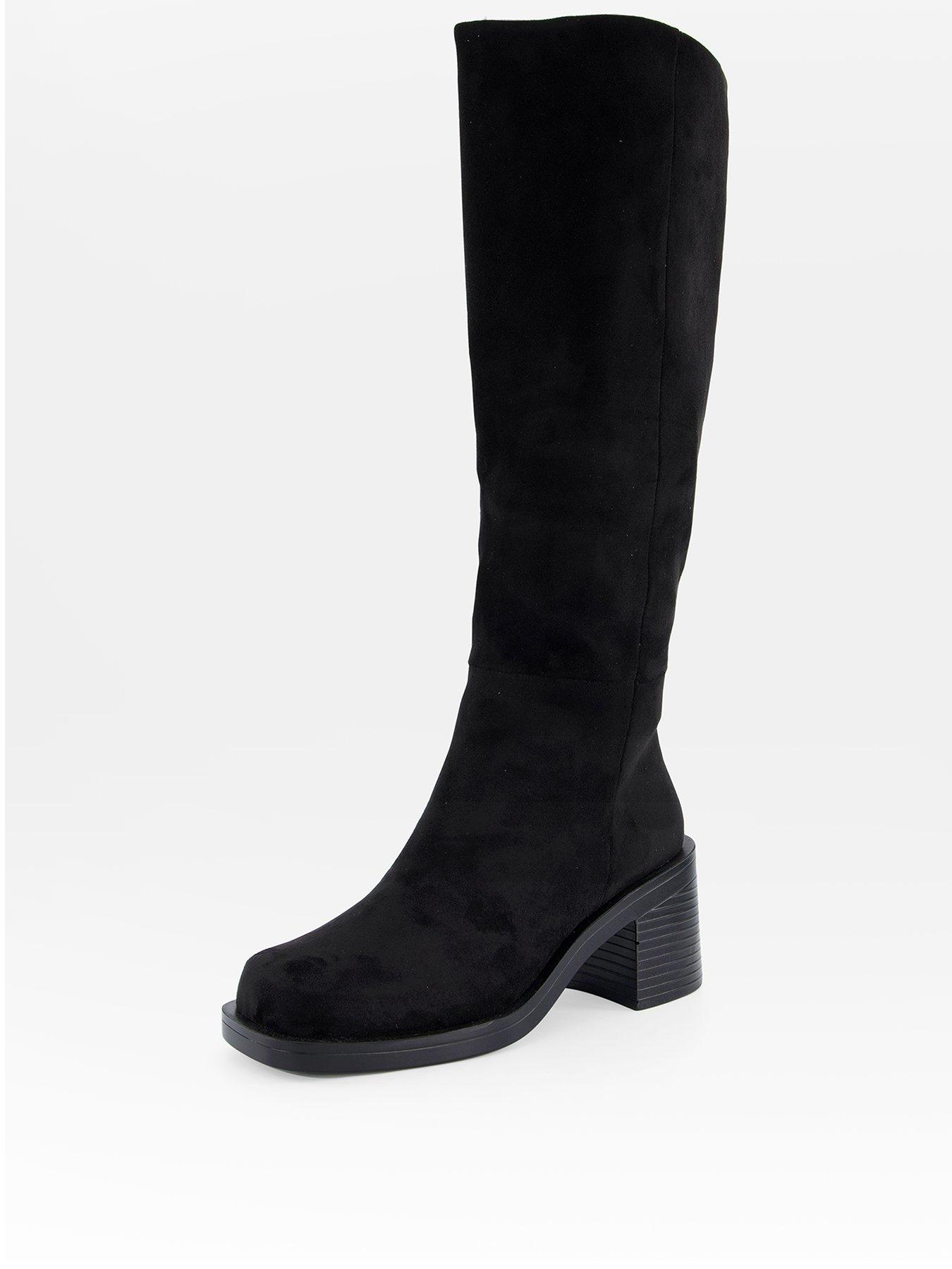  image of the-very-collection-wide-fit-block-heel-knee-boot-black