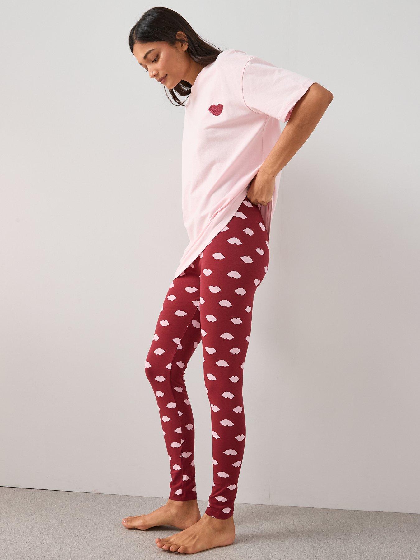 Image 4 of 6 of The Very Collection Embroidered Lip Longline T-shirt And Legging Pyjama Set - Pink
