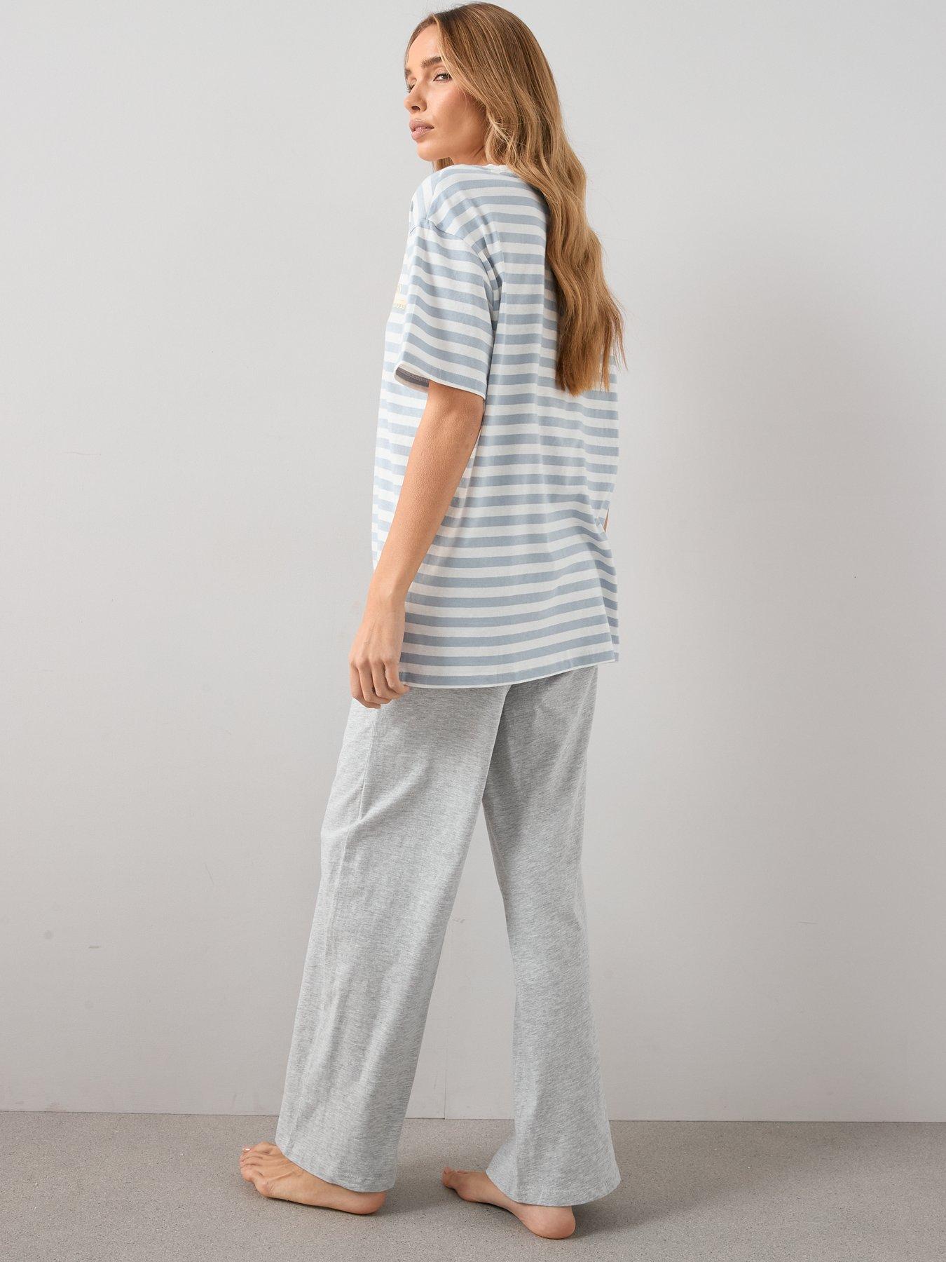 The Very Collection Short Sleeve Stripe Weekend Pyjama Set - Grey Marl ...