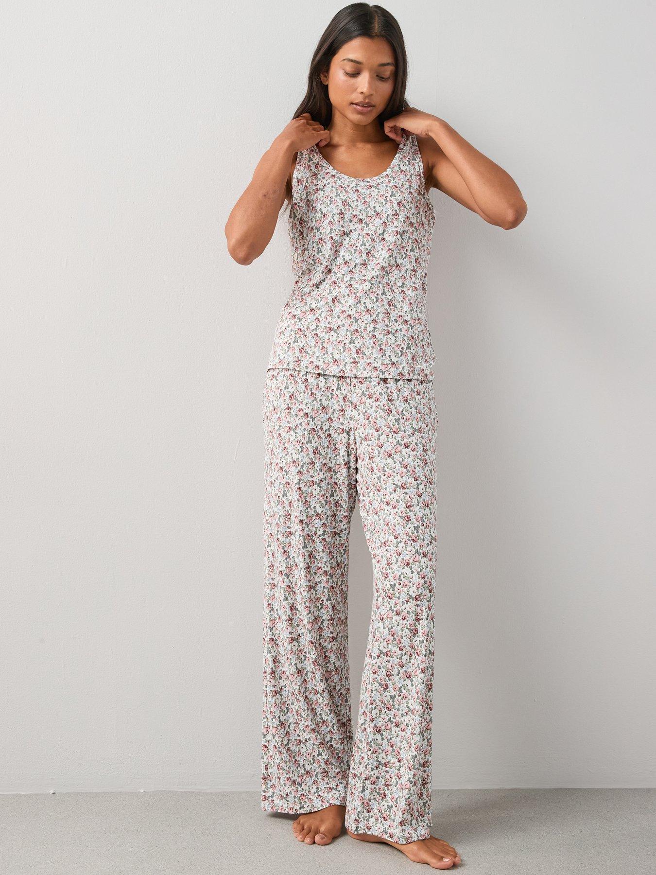 The Very Collection Rib Soft Touch Floral Vest And Wide Leg Pyjama Set ...