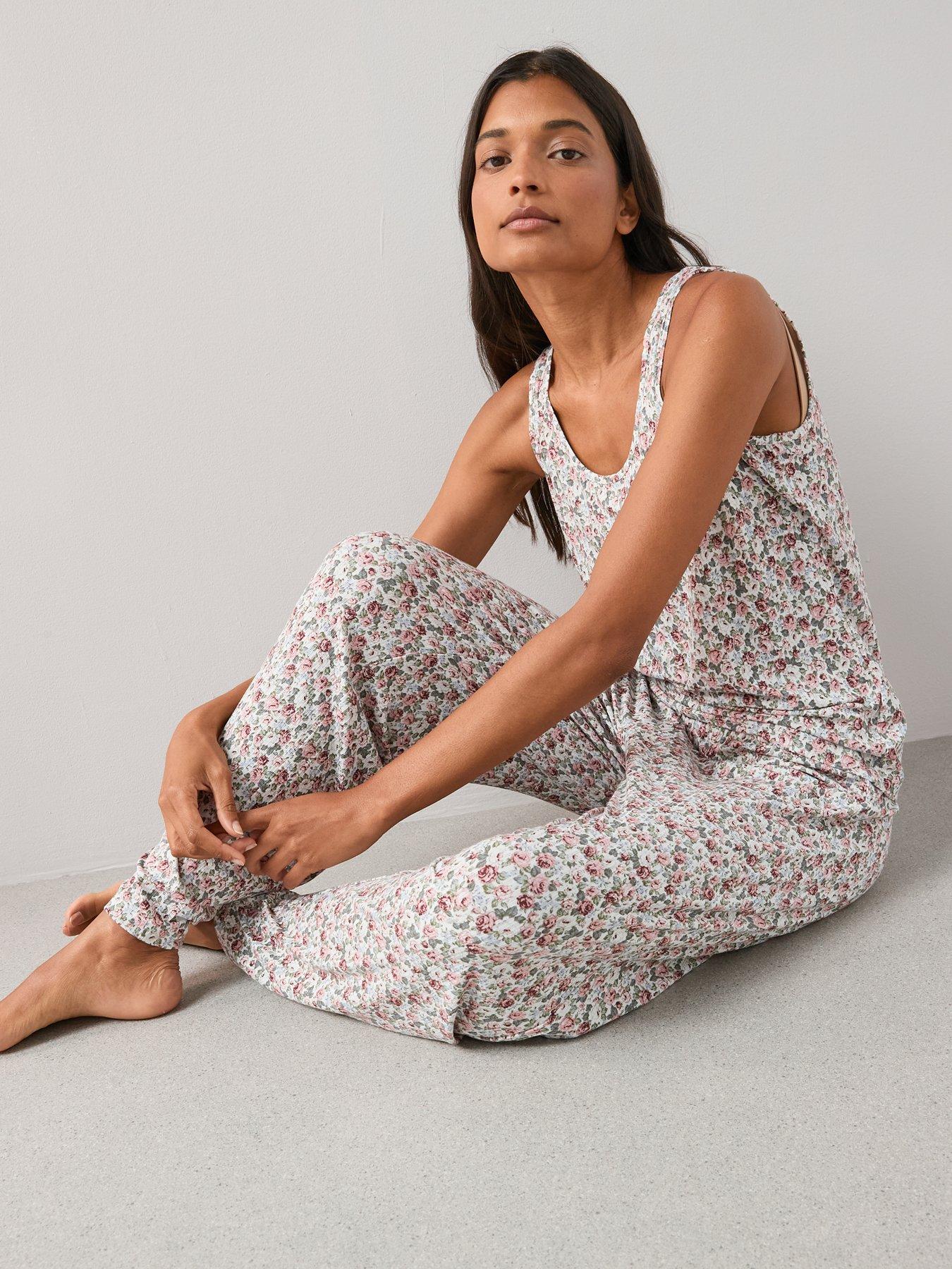 The Very Collection Rib Soft Touch Floral Vest And Wide Leg Pyjama Set ...