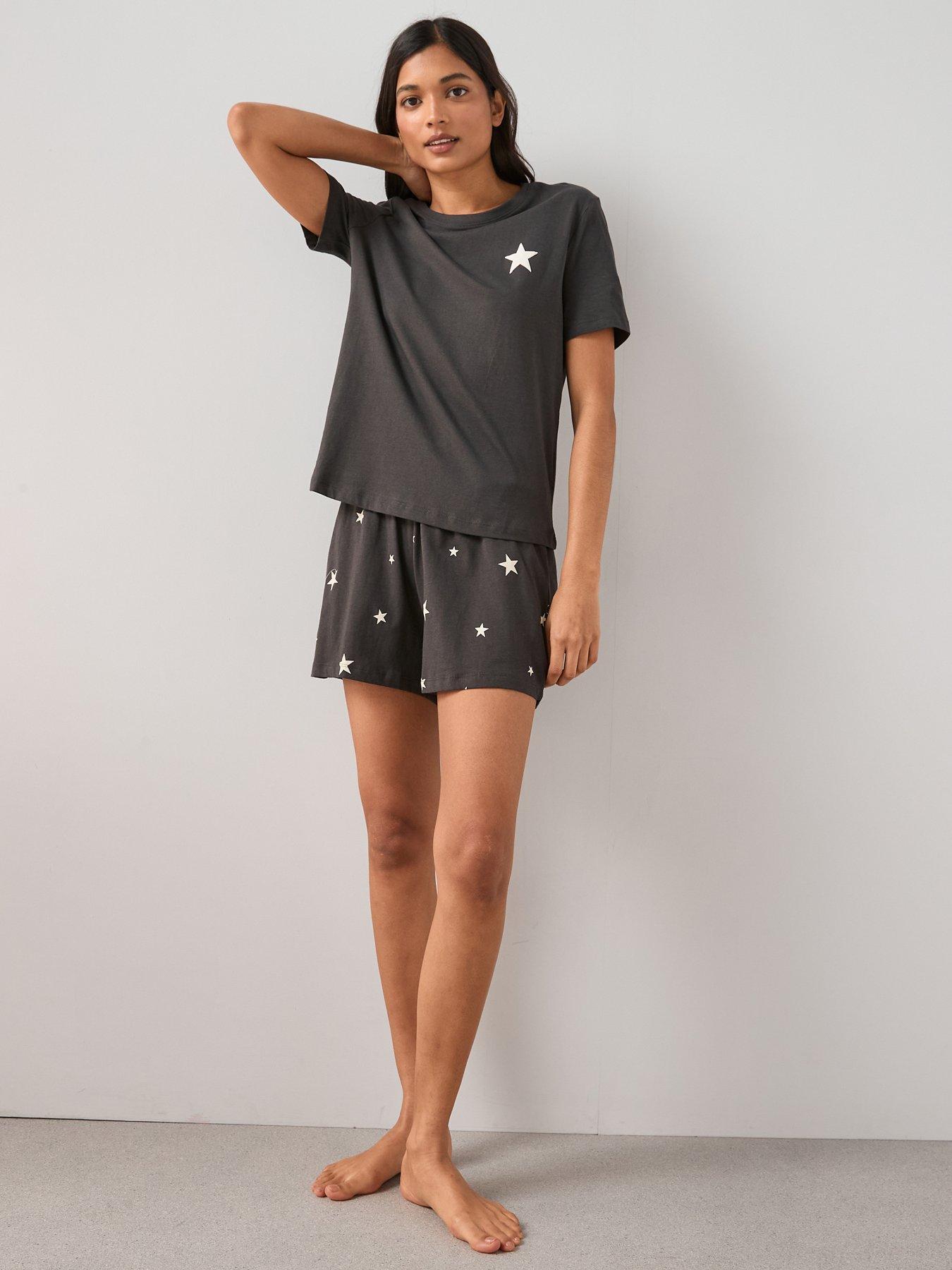 The Very Collection Short Sleeve T-shirt And Star Print Shorts Pyjama Set - Grey
