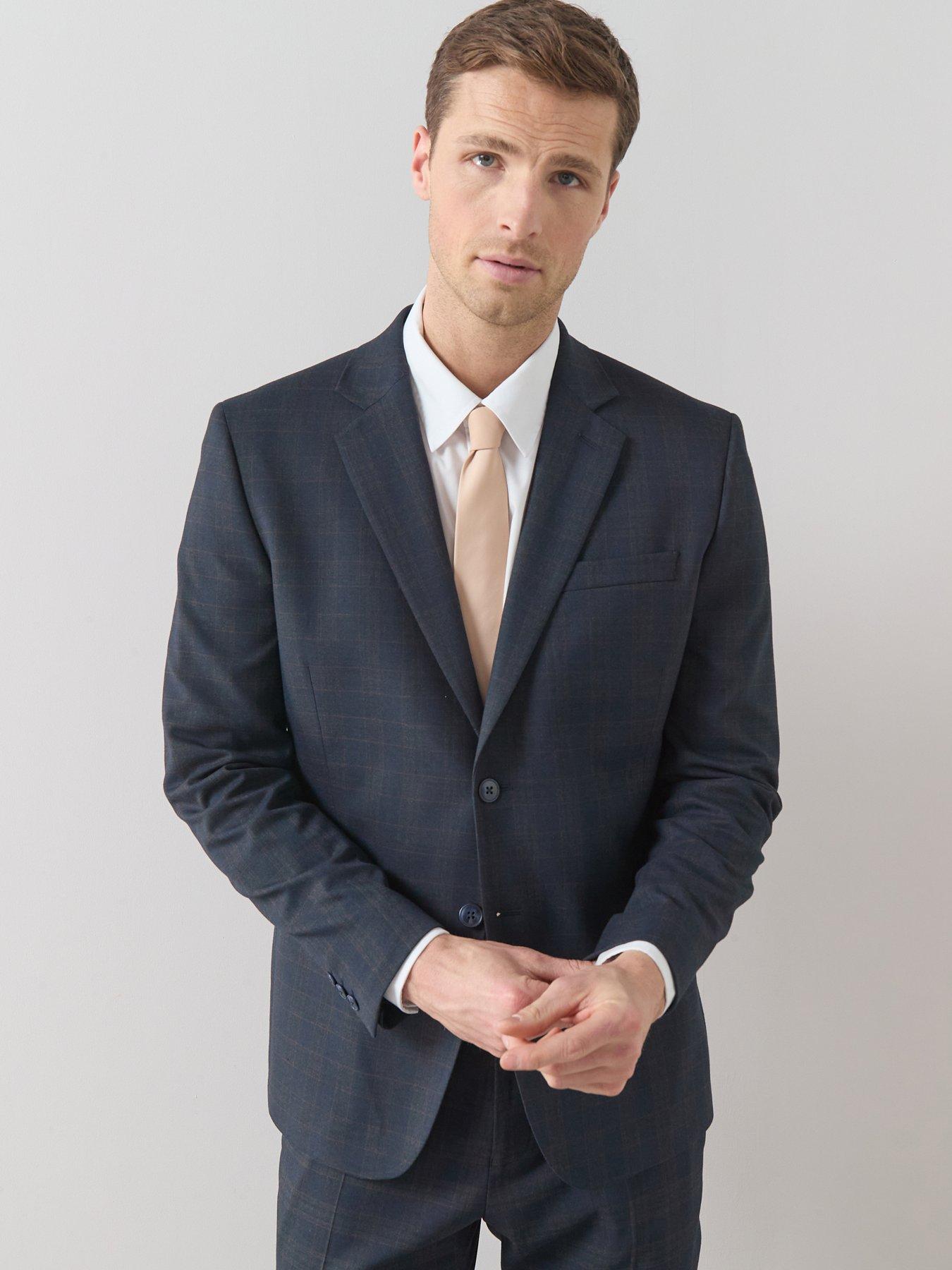 The Very Collection Slim Fit Single Breasted Checked Suit Jacket - Navy
