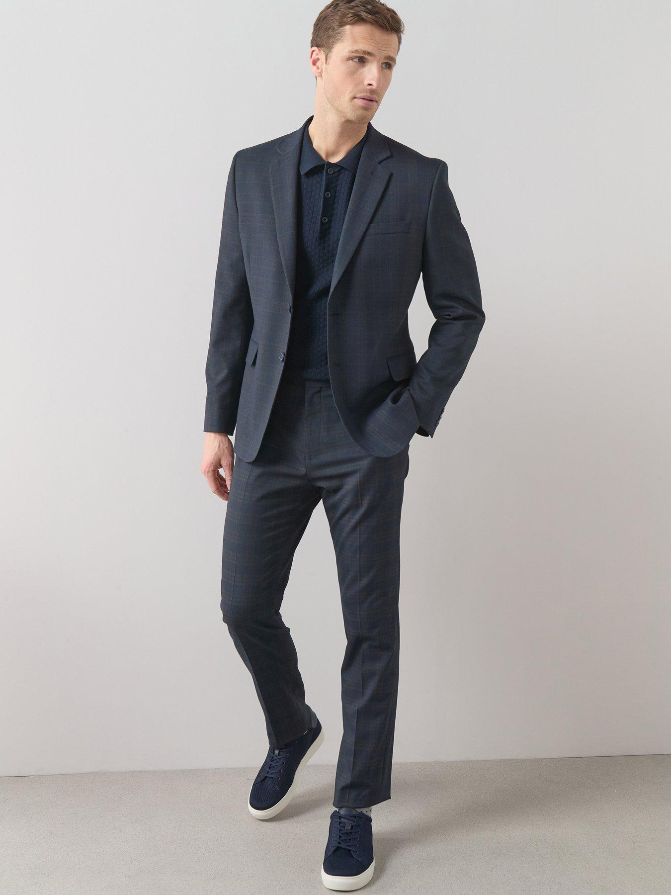  image of the-very-collection-slim-fit-single-breasted-checked-suit-jacket-navy
