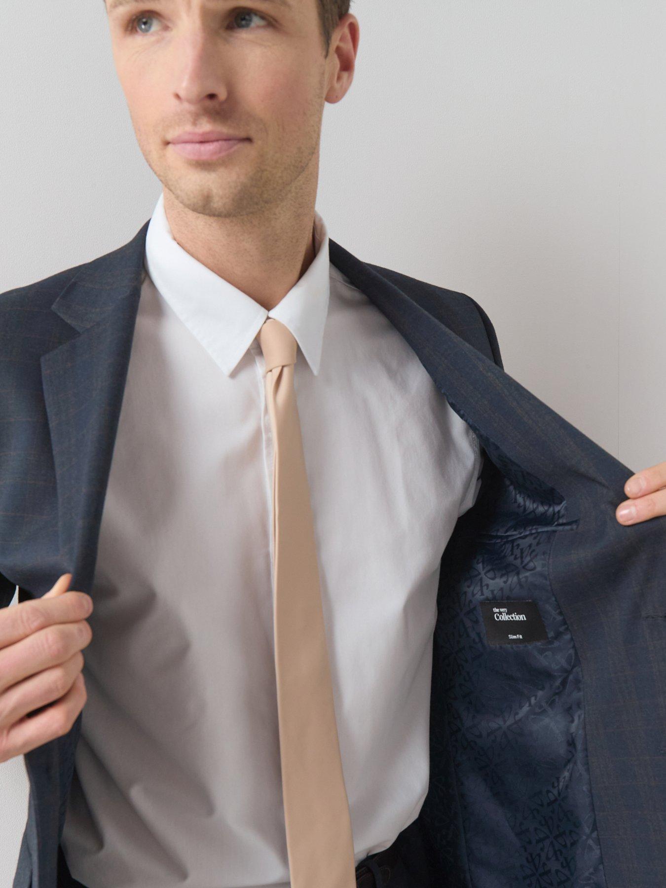  image of the-very-collection-slim-fit-single-breasted-checked-suit-jacket-navy