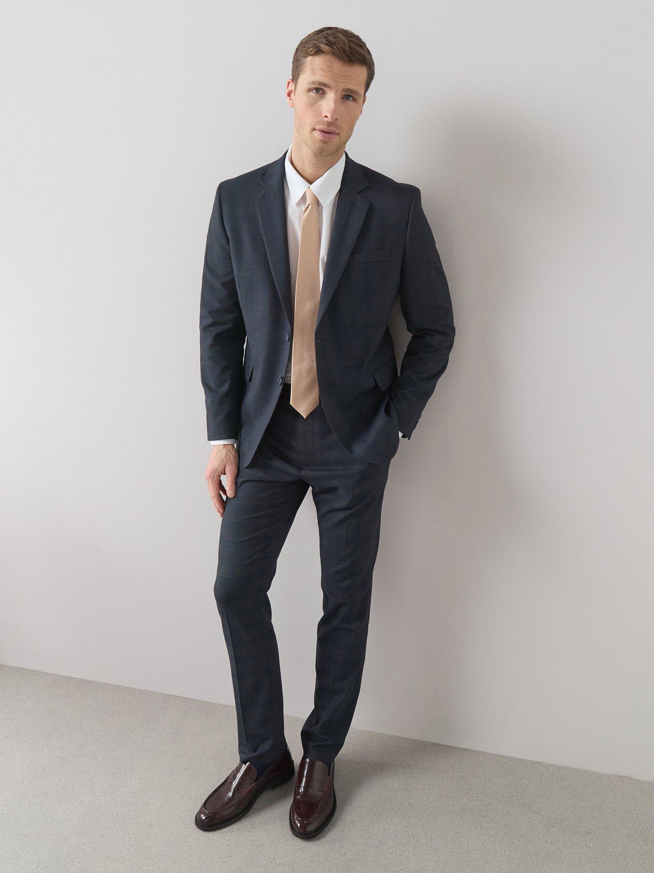  image of the-very-collection-slim-fit-single-breasted-checked-suit-jacket-navy