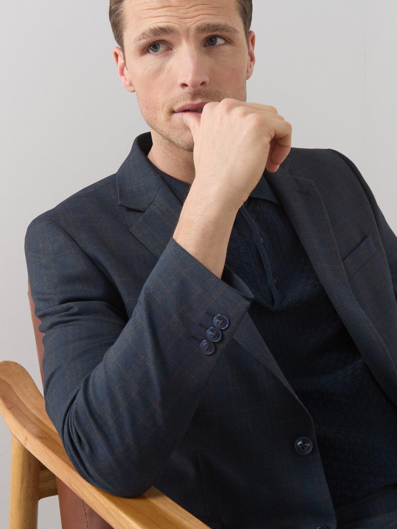  image of the-very-collection-slim-fit-single-breasted-checked-suit-jacket-navy