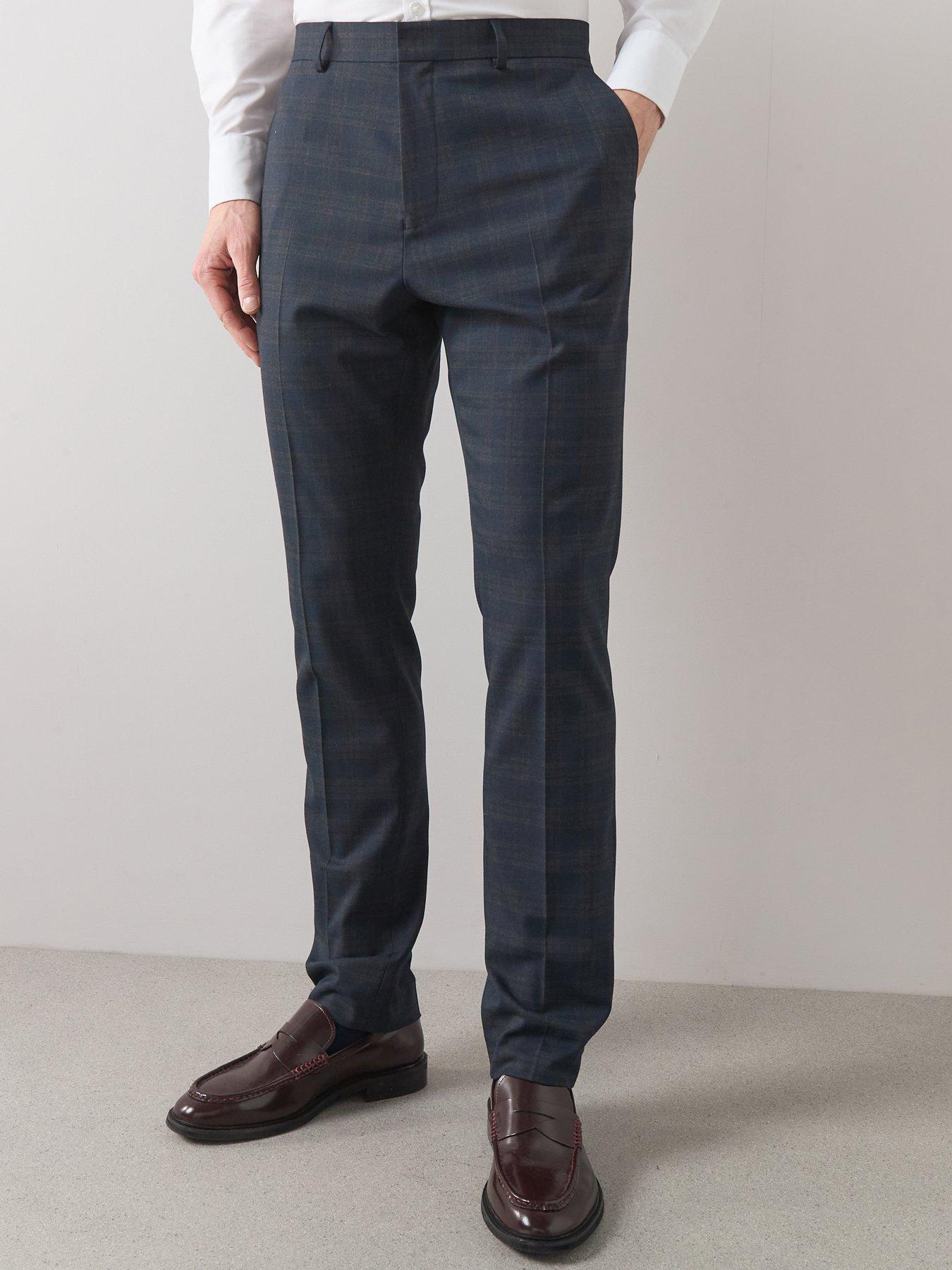 Image 1 of 6 of The Very Collection Slim Fit Checked Suit Trousers - Navy