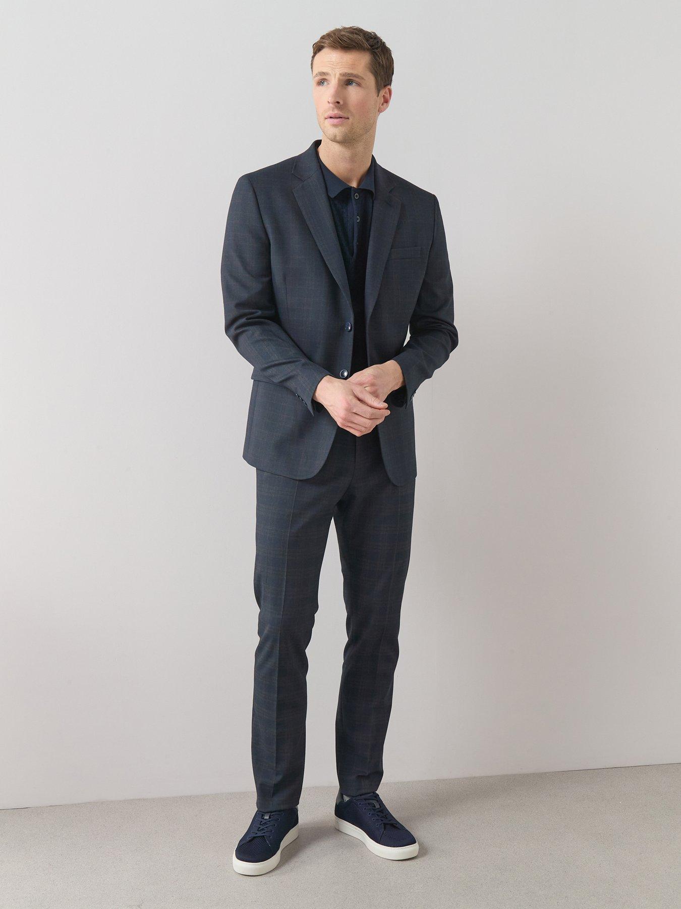 Image 3 of 6 of The Very Collection Slim Fit Checked Suit Trousers - Navy