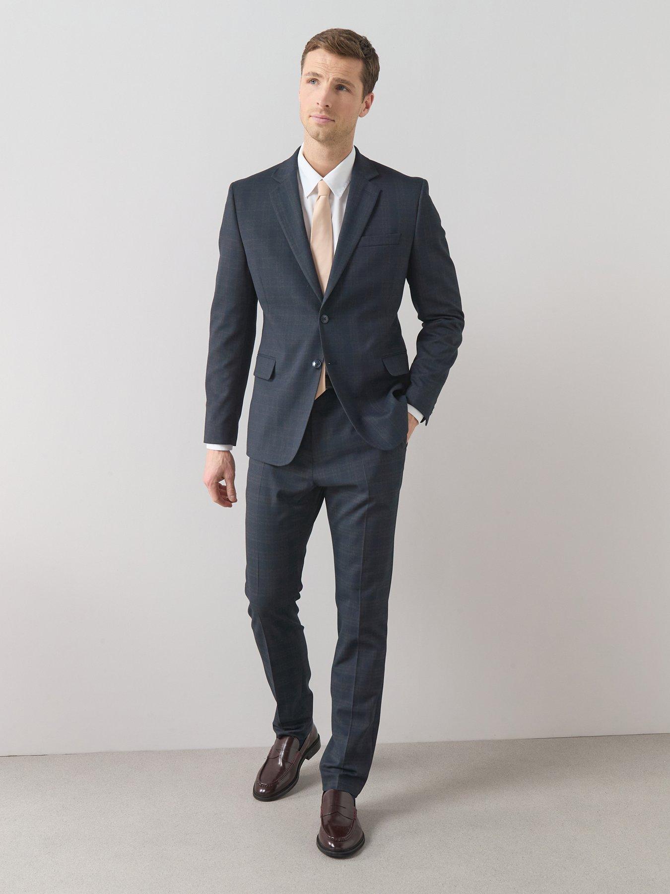 Image 5 of 6 of The Very Collection Slim Fit Checked Suit Trousers - Navy