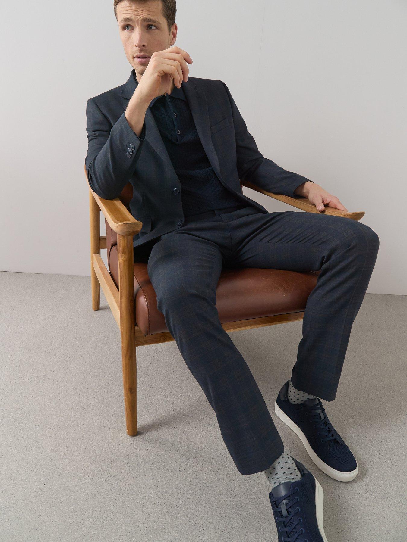 Image 6 of 6 of The Very Collection Slim Fit Checked Suit Trousers - Navy