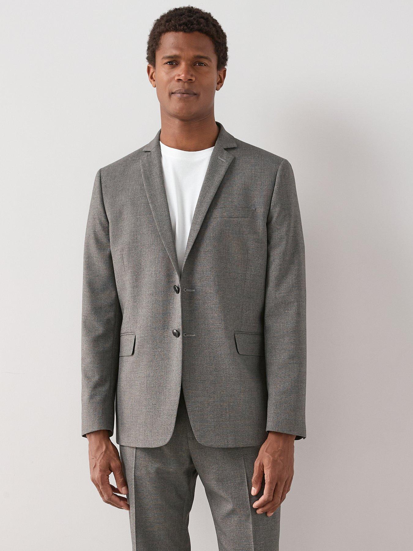  image of the-very-collection-regular-fit-single-breasted-textured-suit-jacket-grey