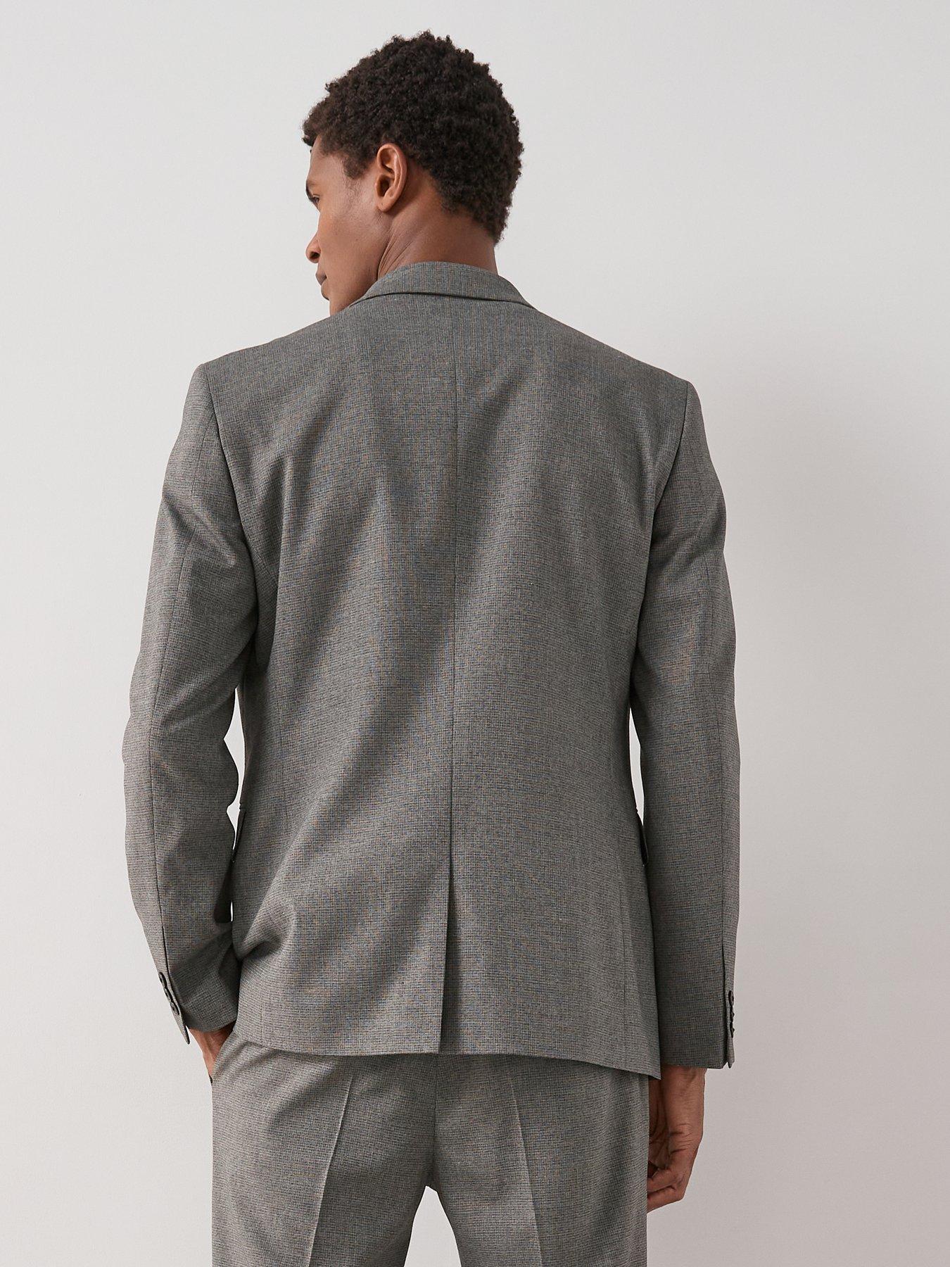  image of the-very-collection-regular-fit-single-breasted-textured-suit-jacket-grey