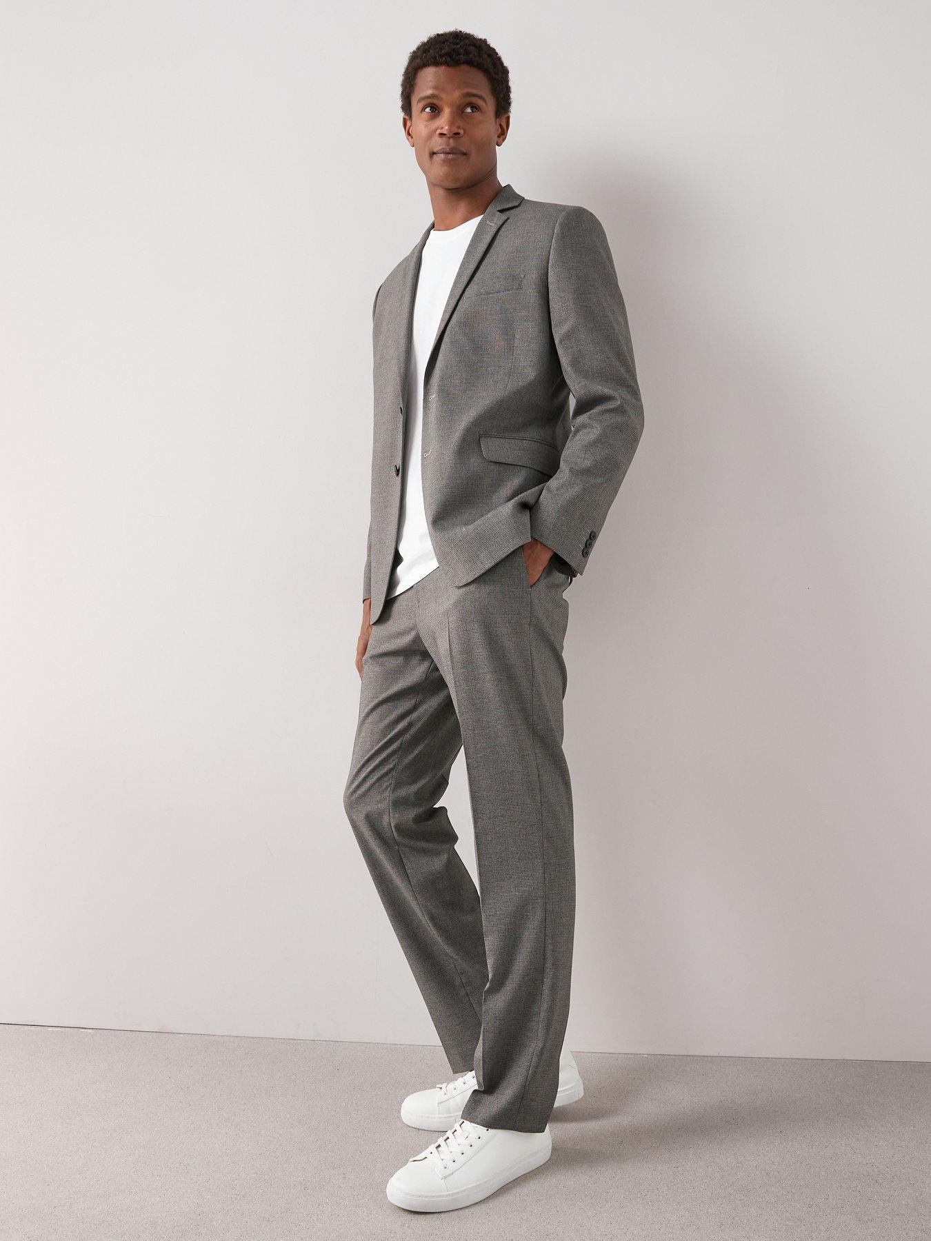  image of the-very-collection-regular-fit-single-breasted-textured-suit-jacket-grey