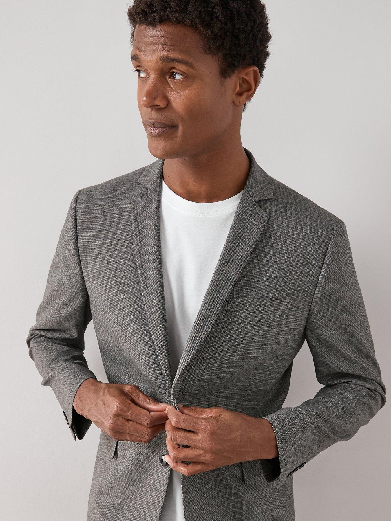  image of the-very-collection-regular-fit-single-breasted-textured-suit-jacket-grey