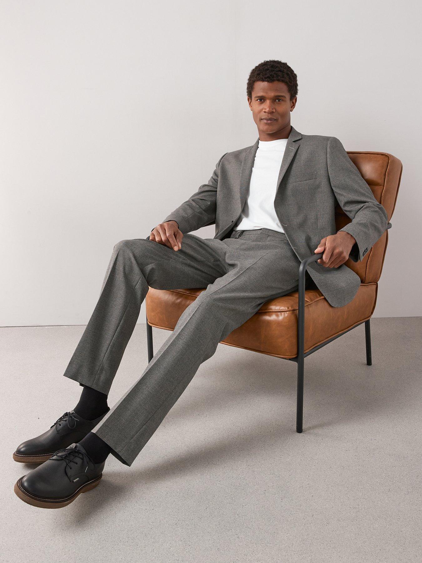  image of the-very-collection-regular-fit-single-breasted-textured-suit-jacket-grey