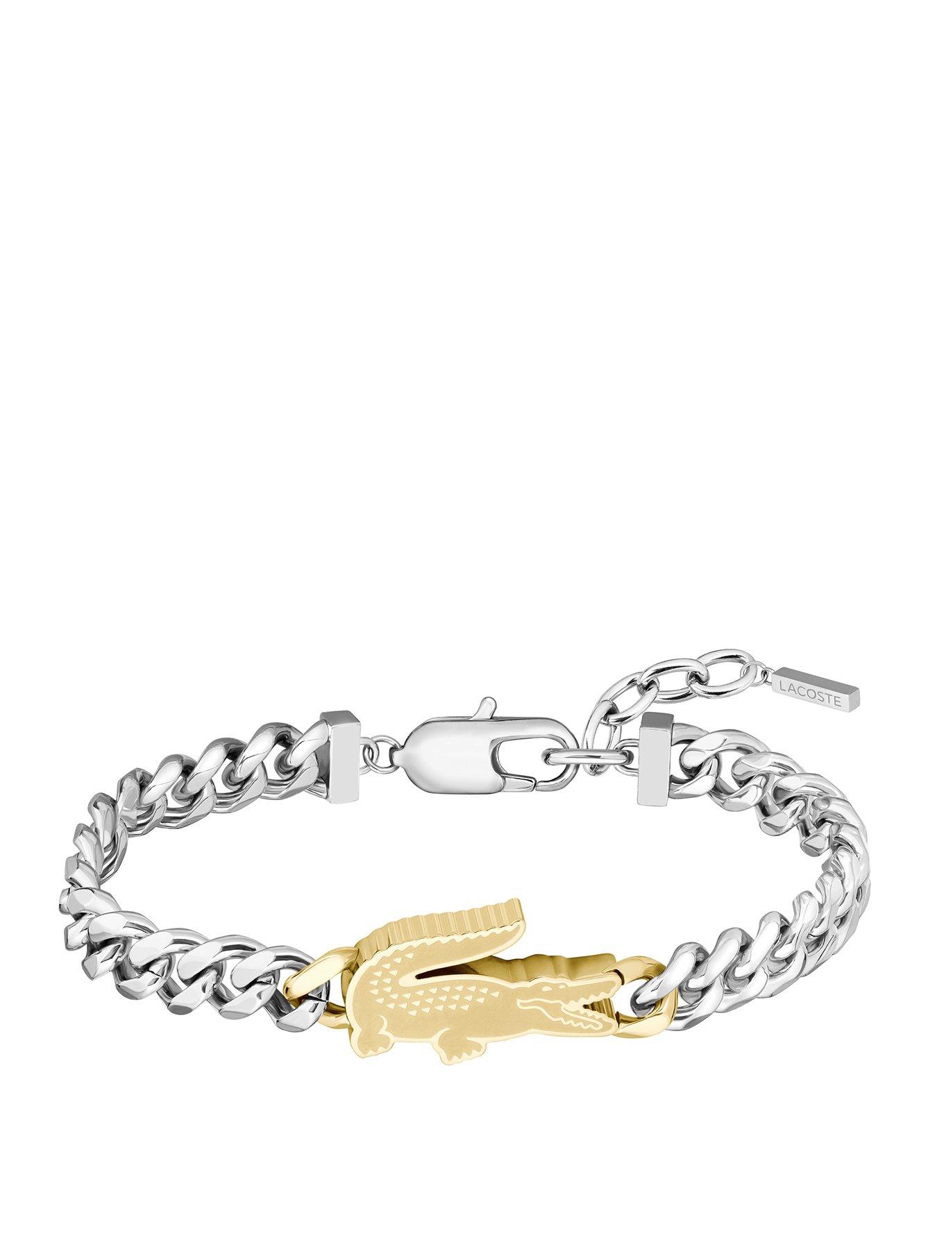  image of lacoste-mens-arthor-crocodile-curb-chain-bracelet-silver