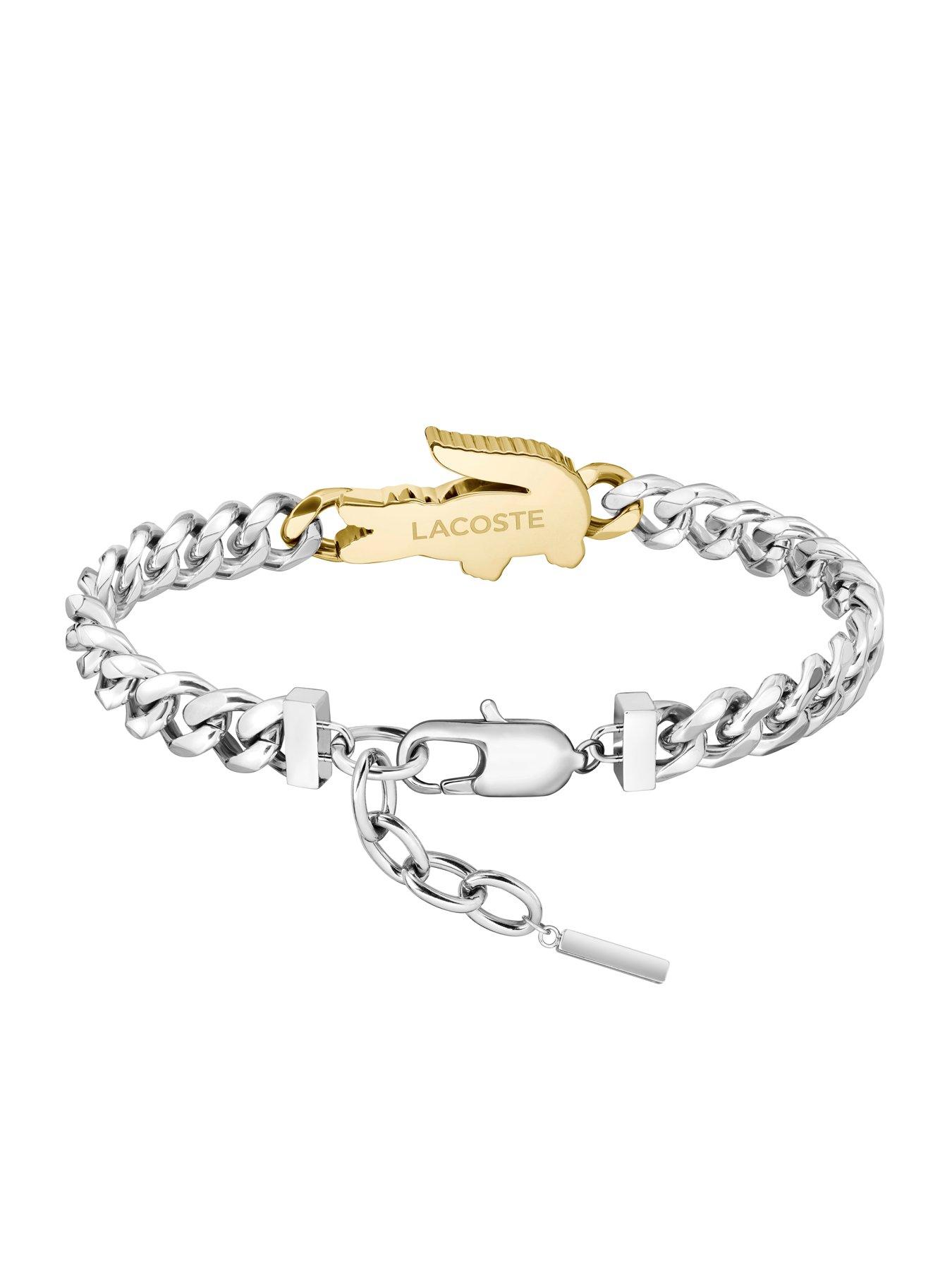  image of lacoste-mens-arthor-crocodile-curb-chain-bracelet-silver