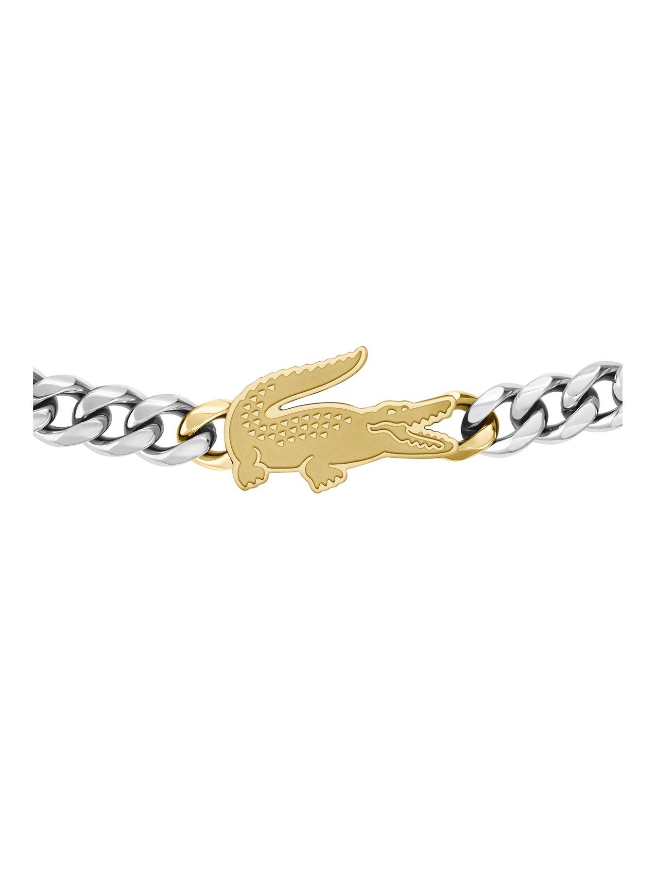  image of lacoste-mens-arthor-crocodile-curb-chain-bracelet-silver