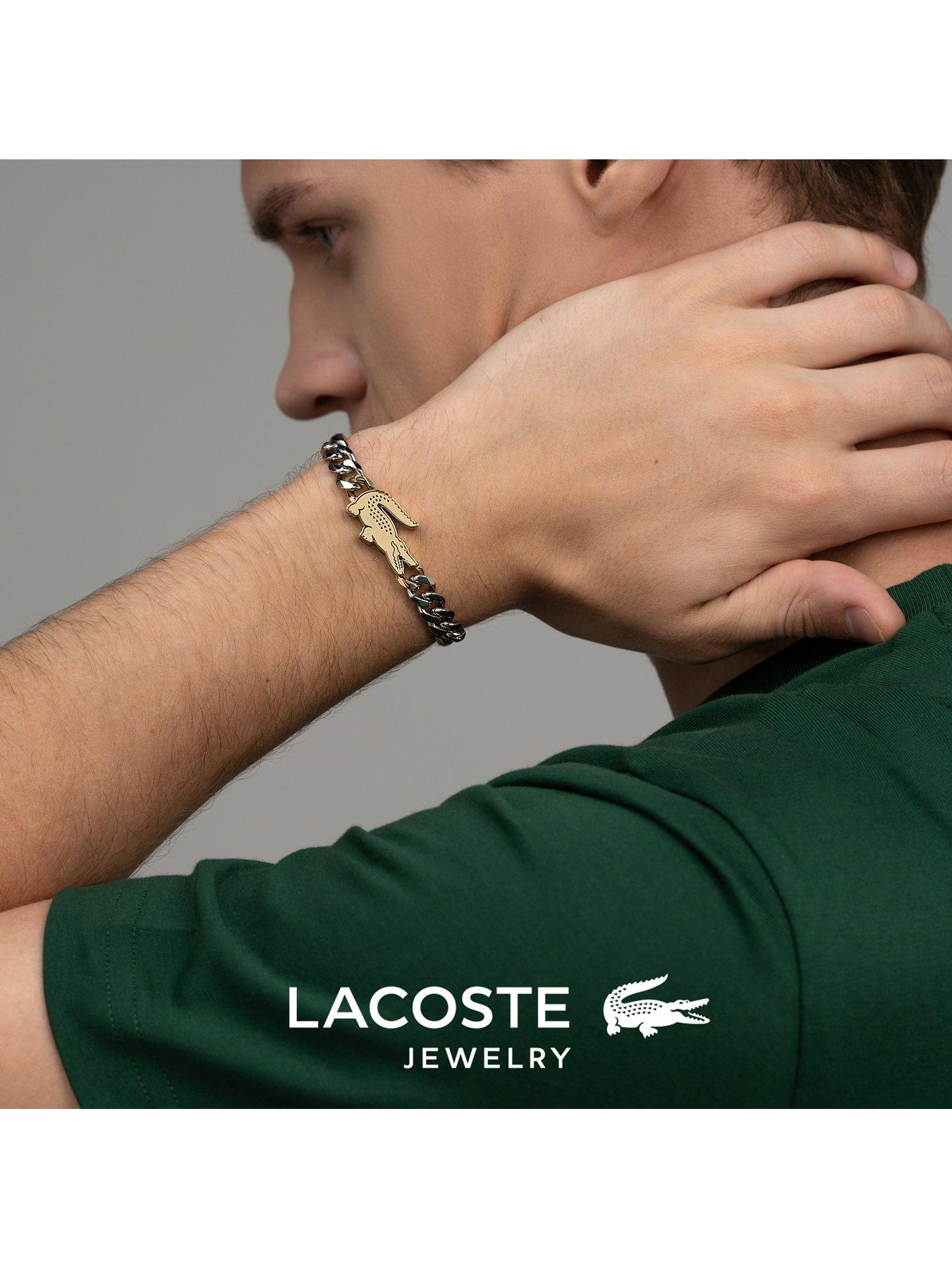  image of lacoste-mens-arthor-crocodile-curb-chain-bracelet-silver