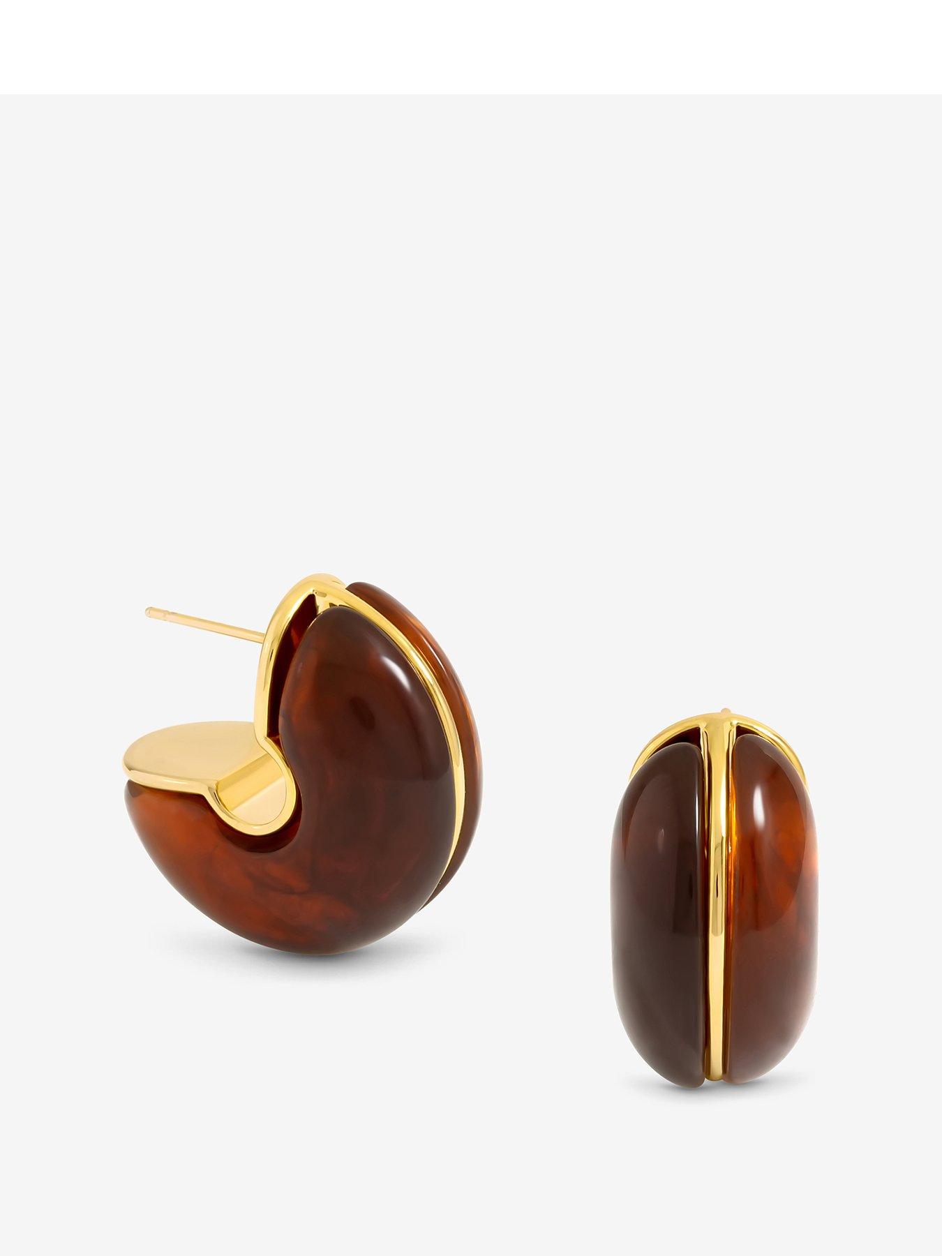 undefined Brown Resin Hoop Earrings - Gold