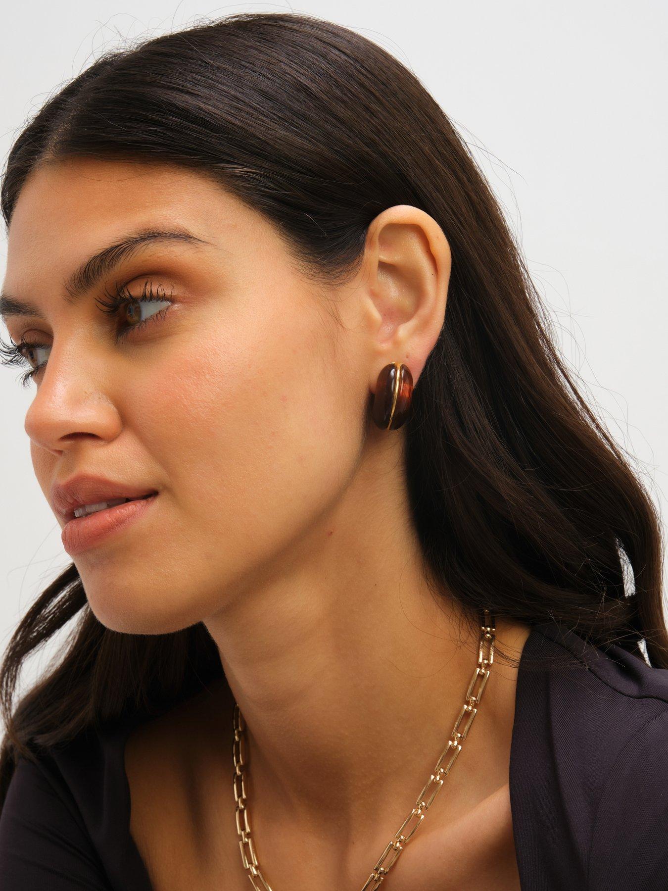 Image 2 of 5 of Jon Richard Brown Resin Hoop Earrings - Gold