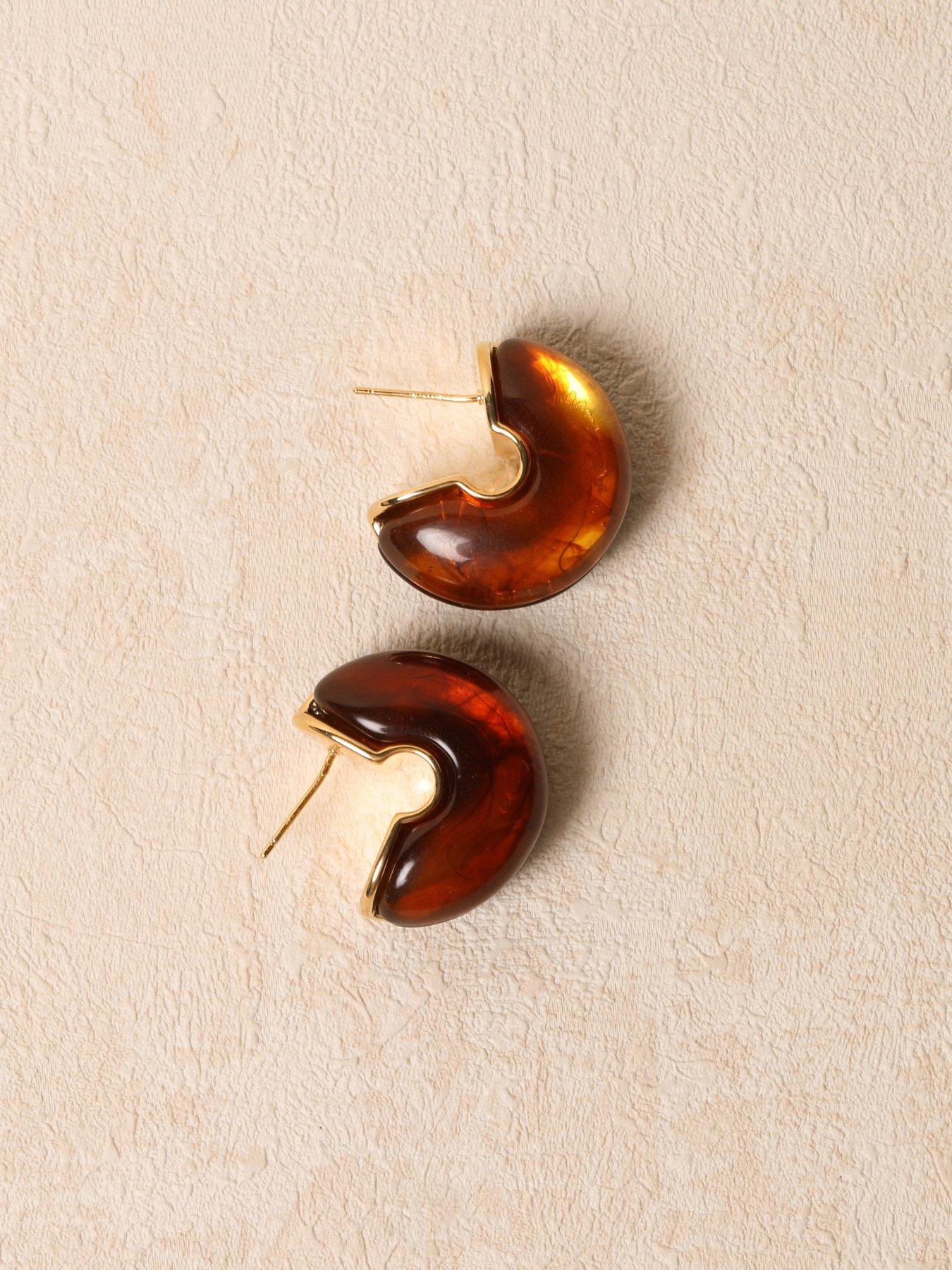 Image 3 of 5 of Jon Richard Brown Resin Hoop Earrings - Gold