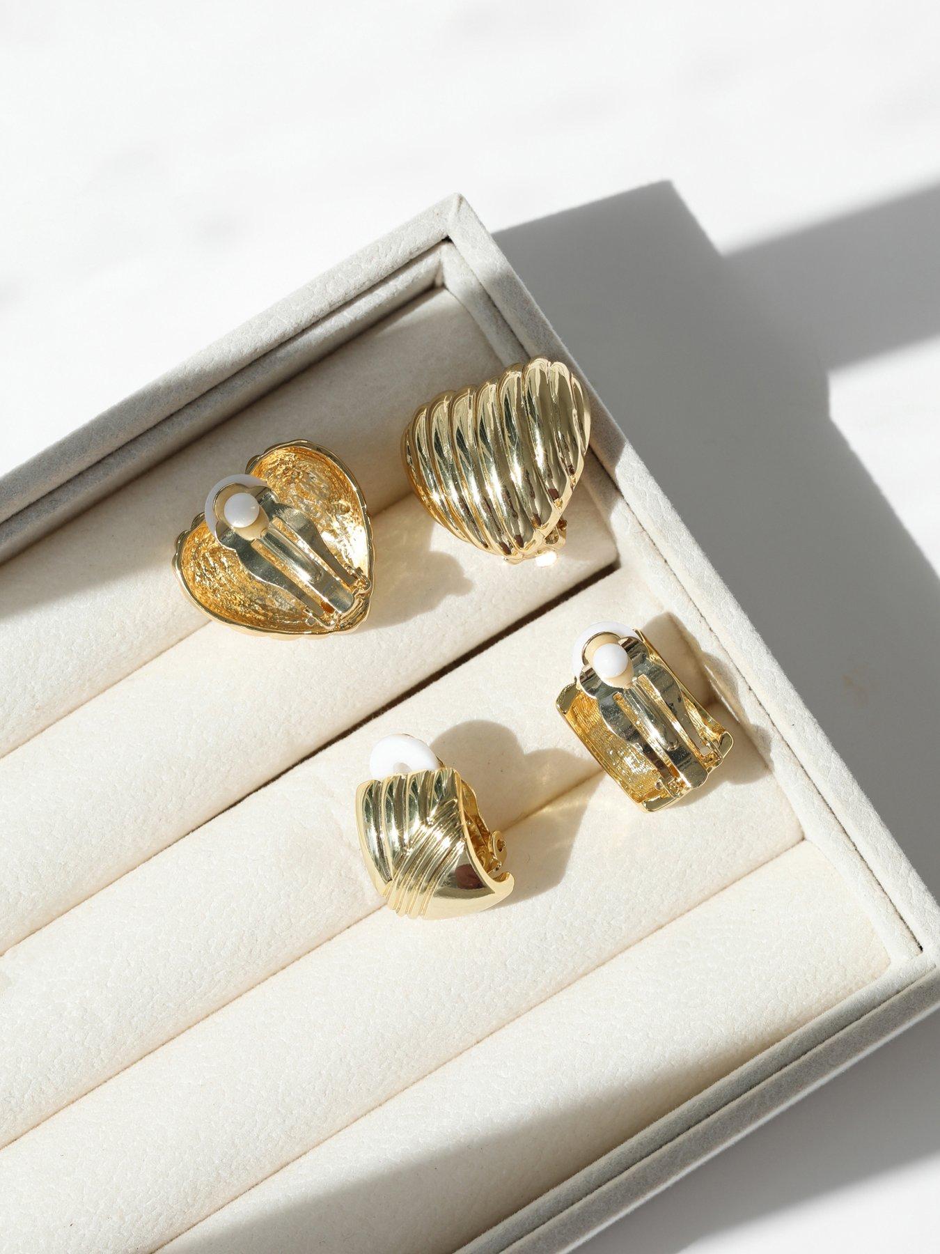 Image 3 of 4 of Jon Richard Polished And Ridge Clip-On Earrings - Gold