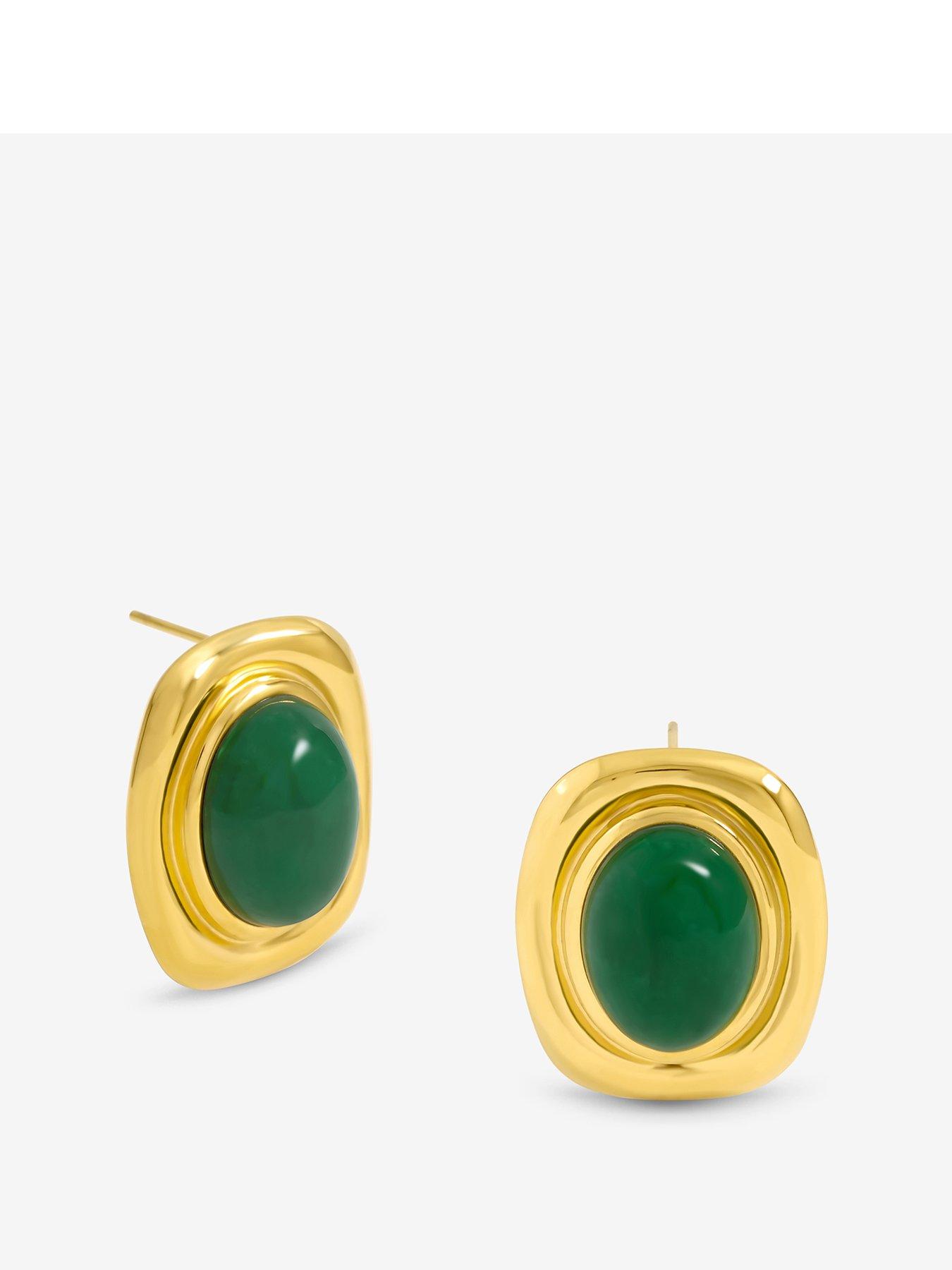 undefined Plated And Green Statement Earrings - Gold