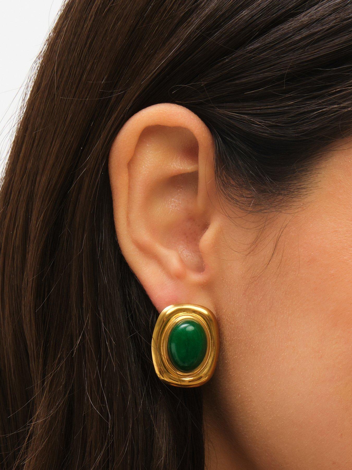 Image 2 of 5 of Jon Richard Plated And Green Statement Earrings - Gold