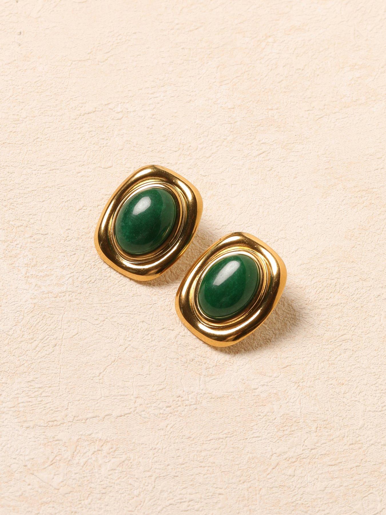 Image 3 of 5 of Jon Richard Plated And Green Statement Earrings - Gold