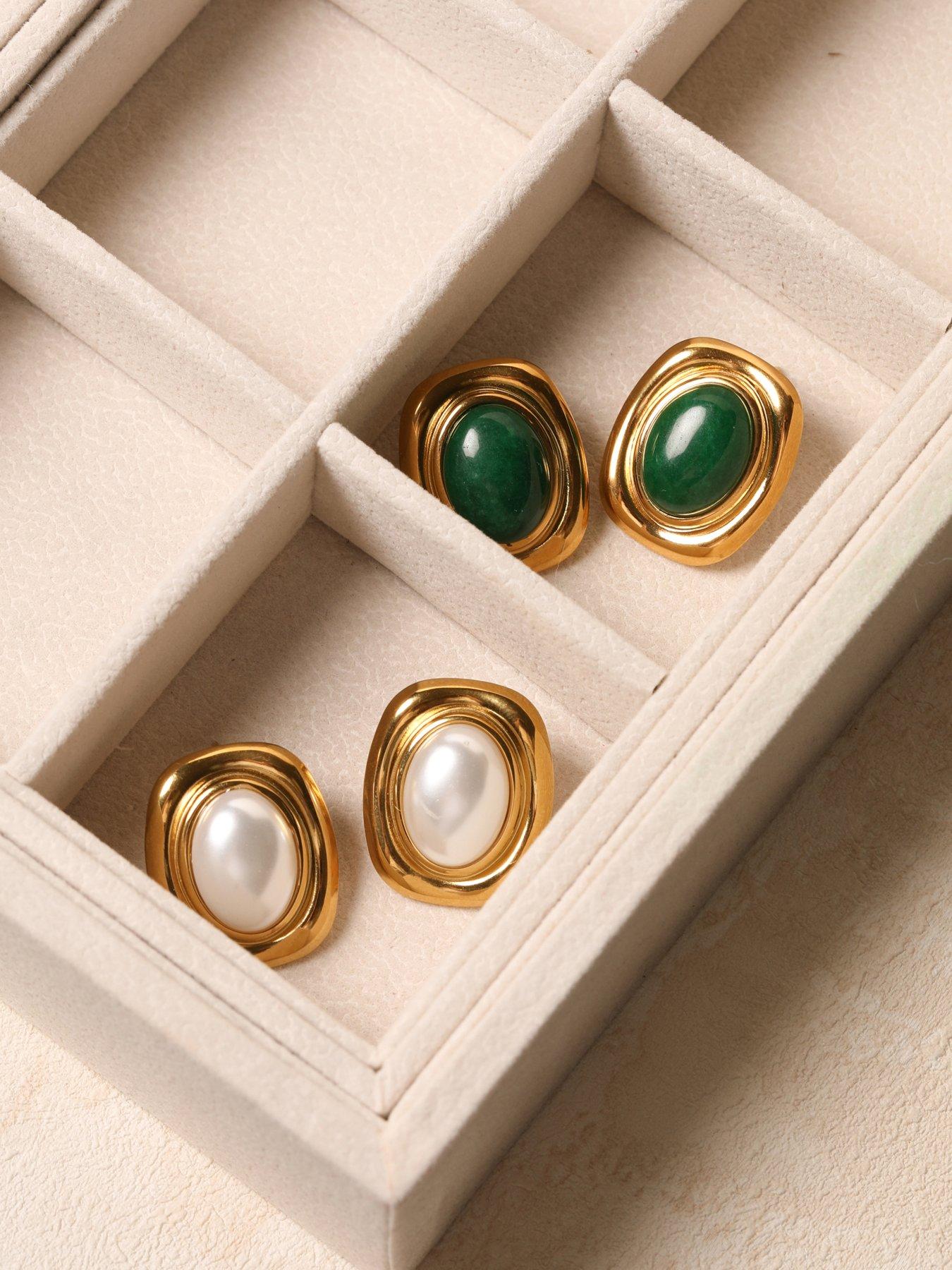 Image 5 of 5 of Jon Richard Plated And Green Statement Earrings - Gold