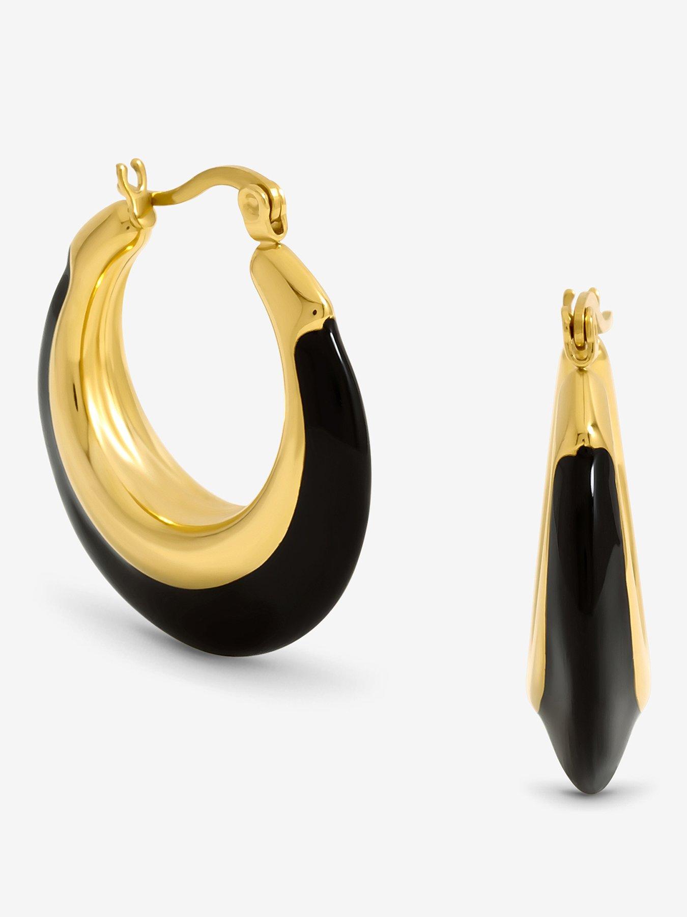 undefined Gold Plated and Jet Enamel Hoop Earrings