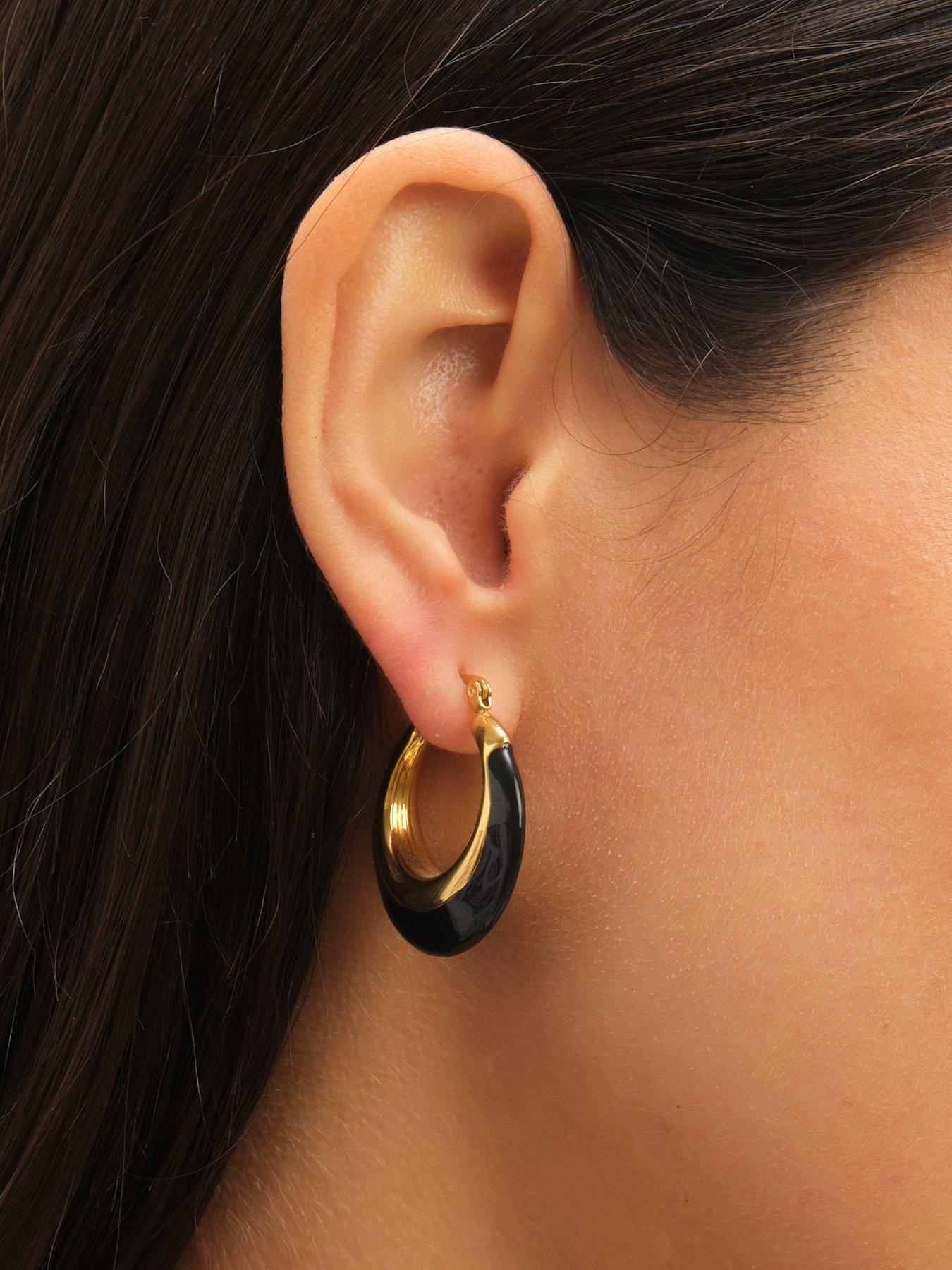 Image 2 of 5 of Jon Richard Gold Plated and Jet Enamel Hoop Earrings