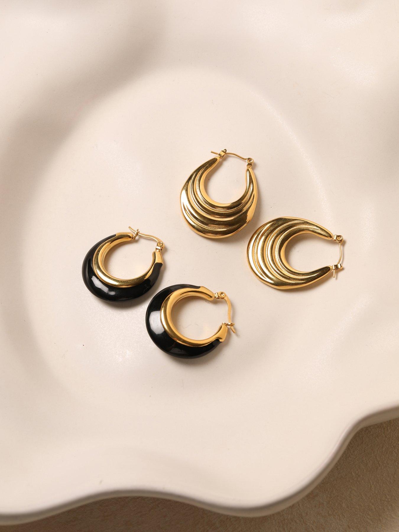 Image 3 of 5 of Jon Richard Gold Plated and Jet Enamel Hoop Earrings