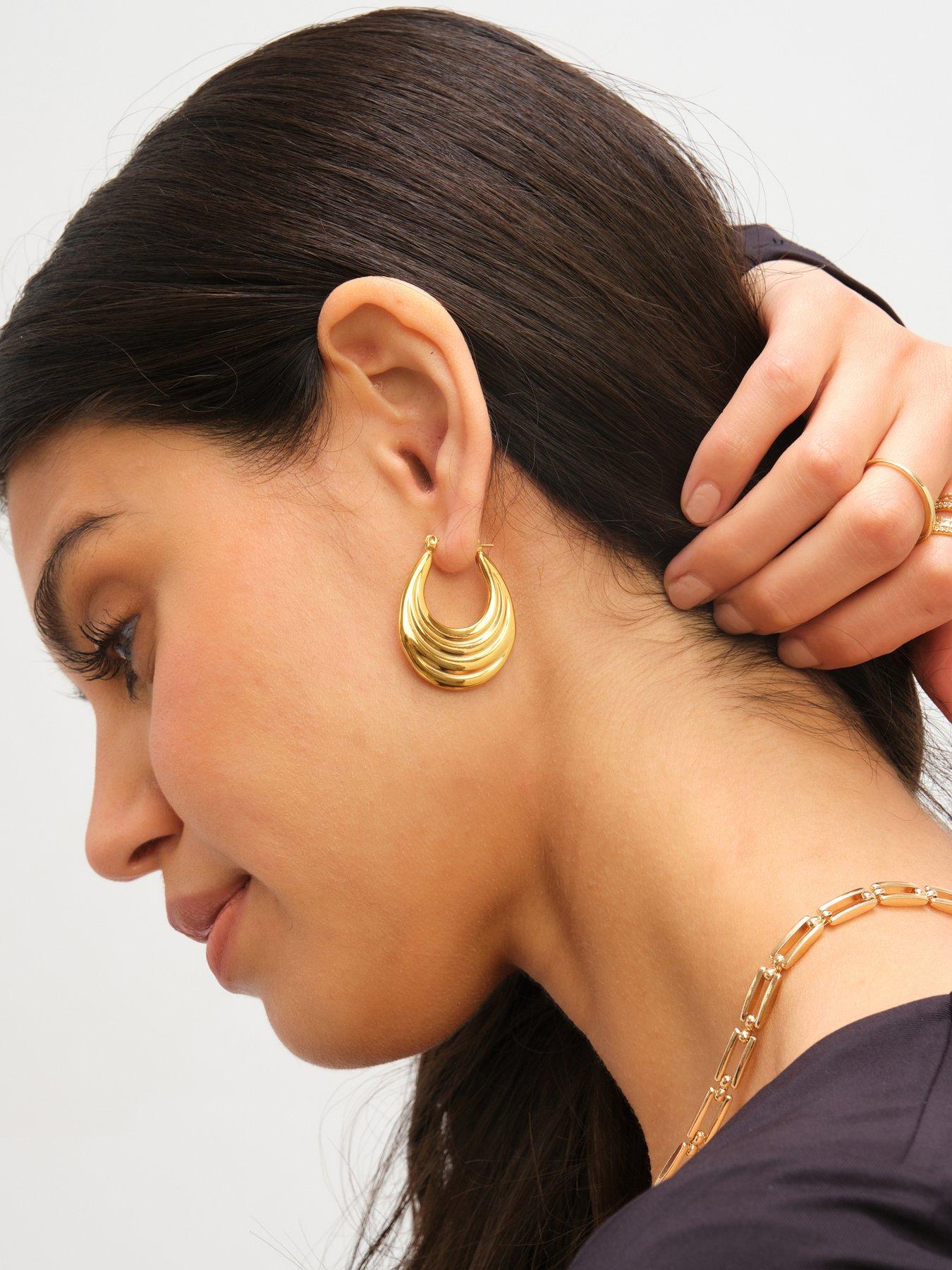 Image 2 of 5 of Jon Richard Plated Ridge Hoop Earrings - Gold