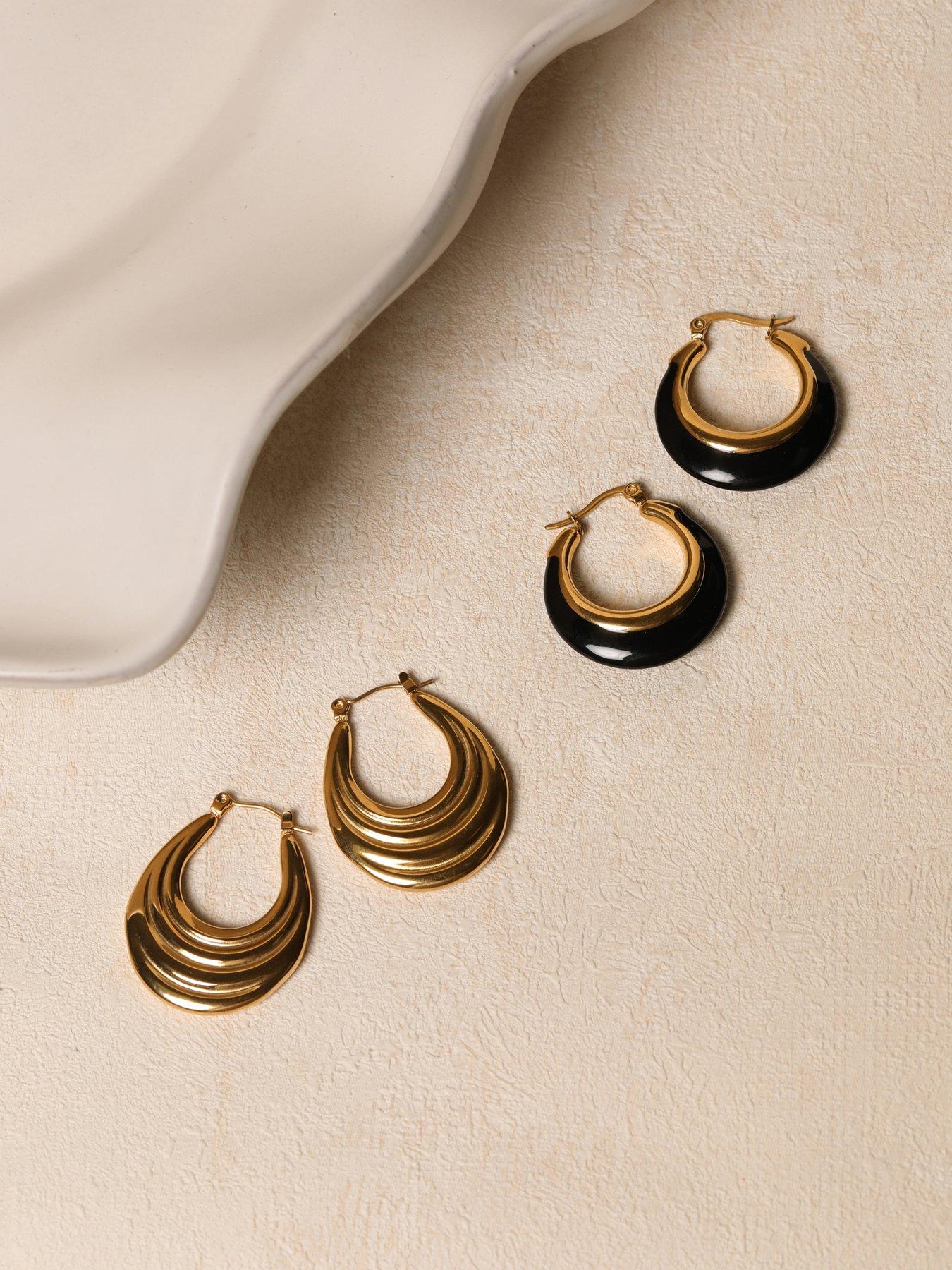 Image 5 of 5 of Jon Richard Plated Ridge Hoop Earrings - Gold