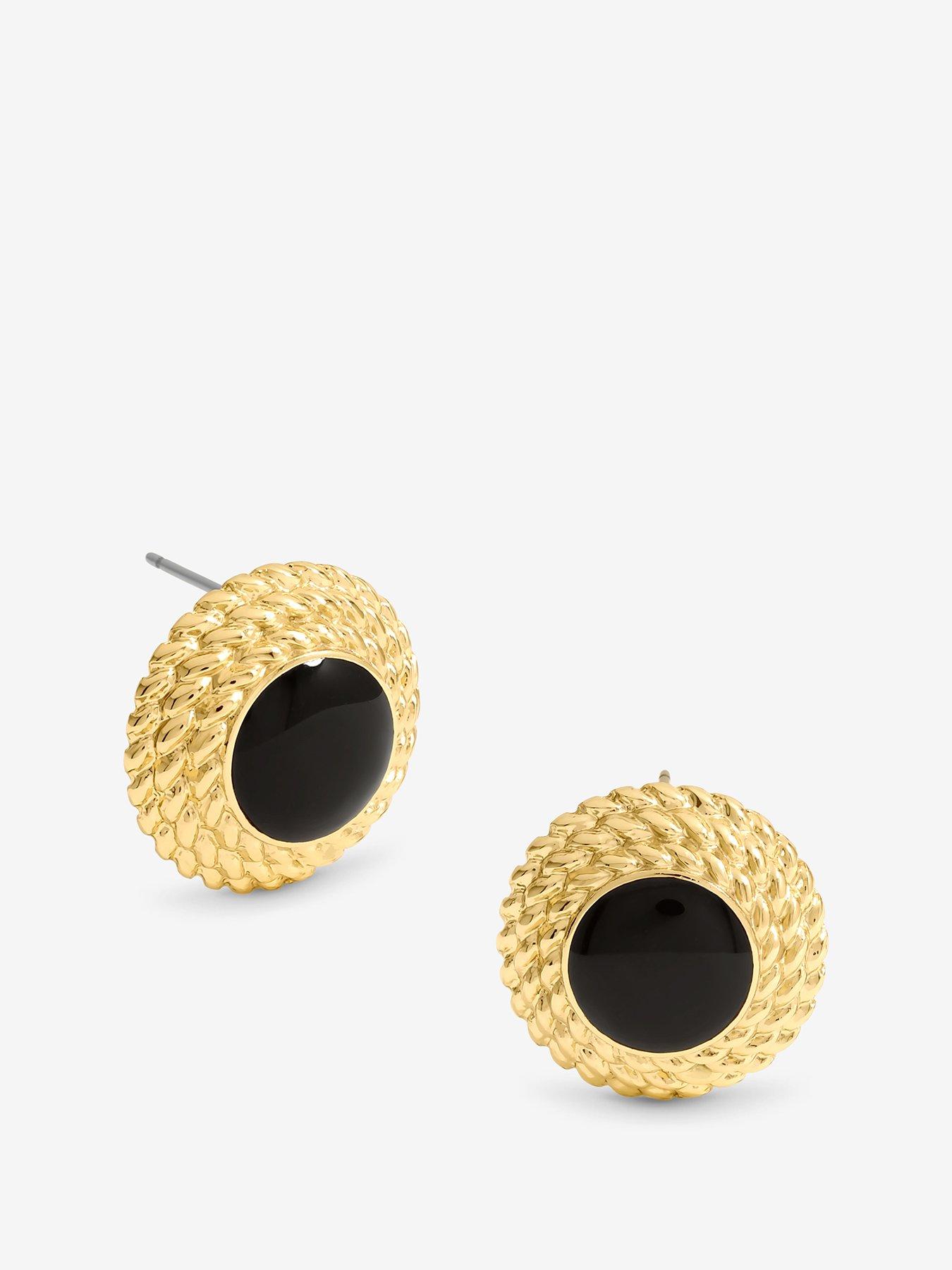undefined Plated And Jet Enamel Round Earrings - Gold