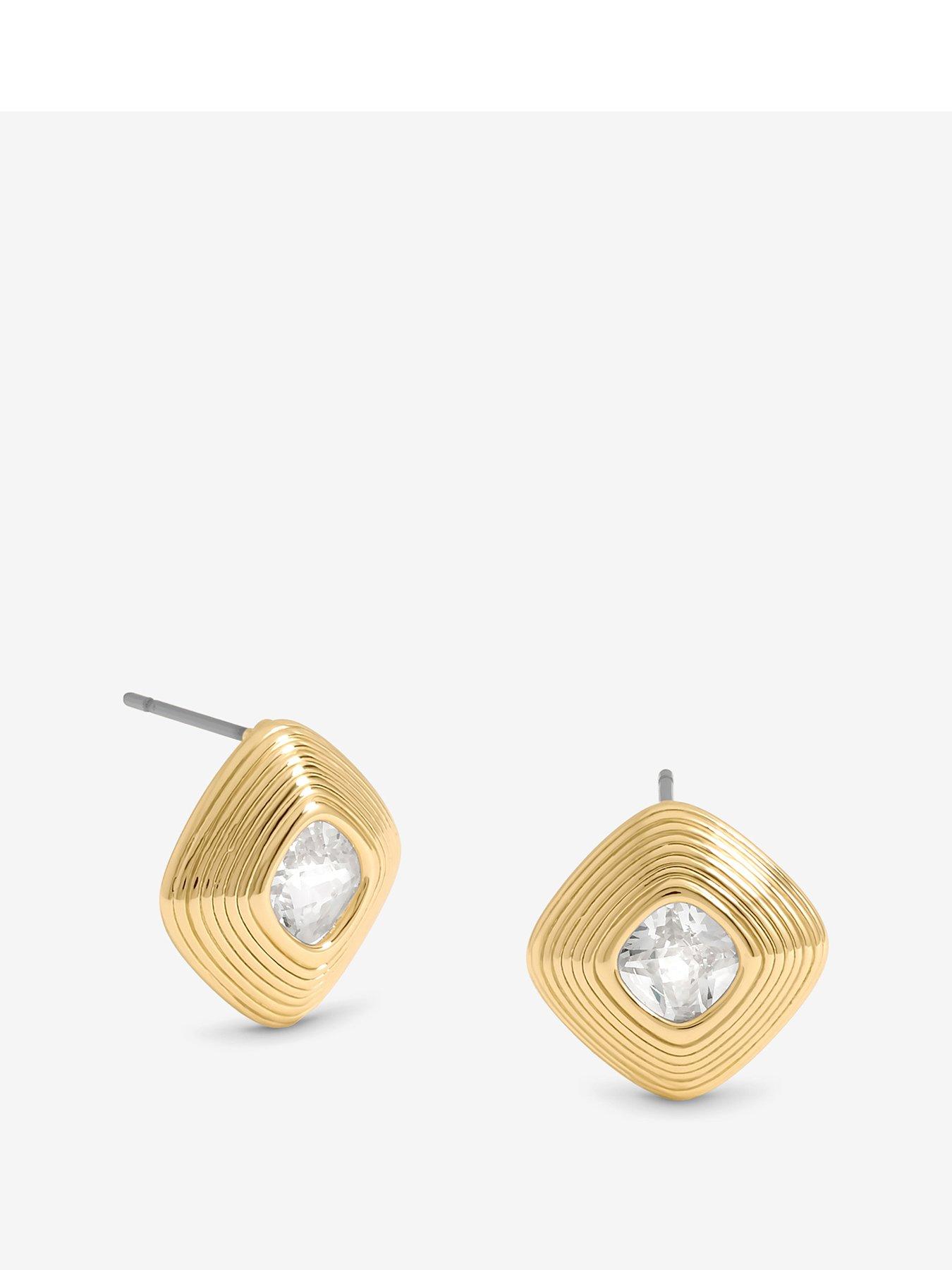 undefined Plated Ridge And Crystal Stud Earrings - Gold
