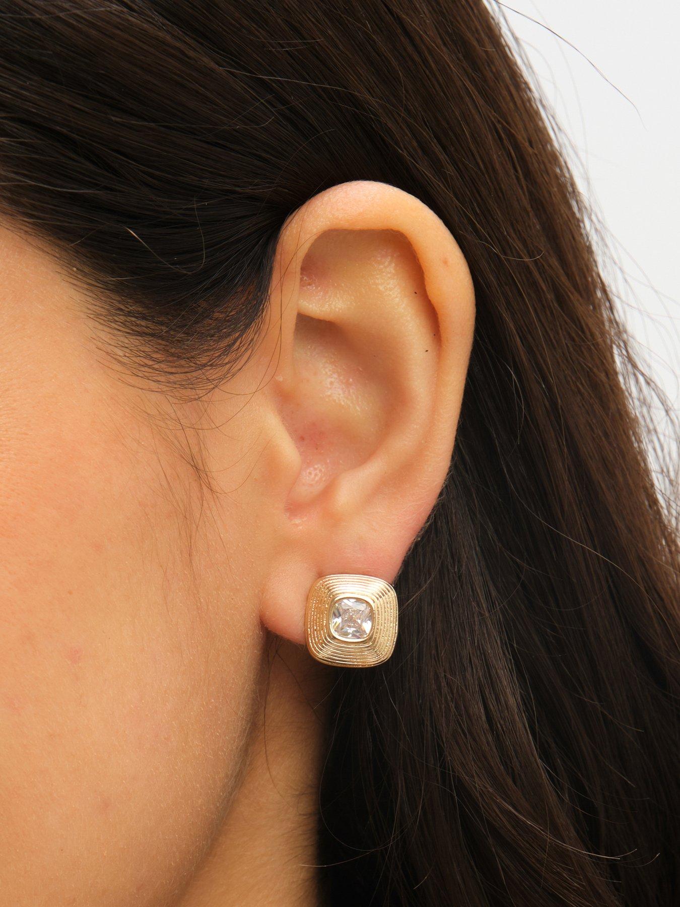 Image 2 of 5 of Jon Richard Plated Ridge And Crystal Stud Earrings - Gold