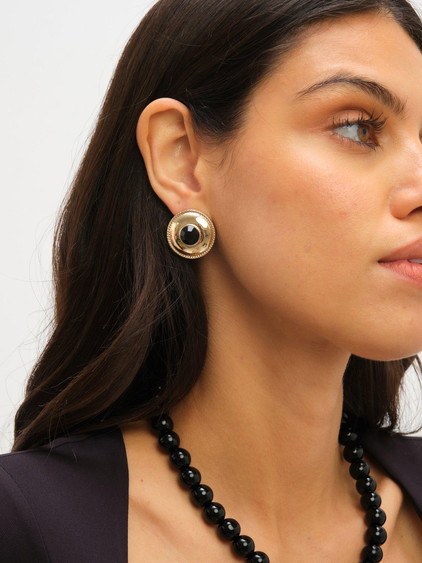 Image 4 of 4 of Jon Richard Statement Polished And Jet Round Earrings - Black