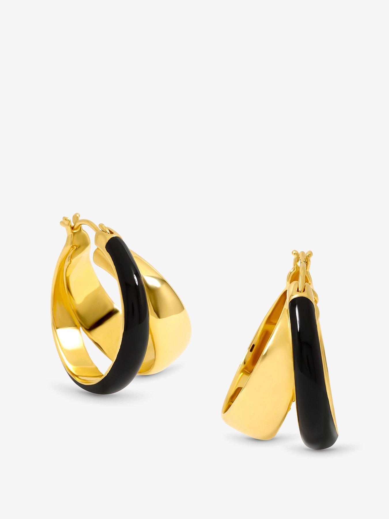 undefined Polished And Jet Enamel Double Hoop Earrings - Gold