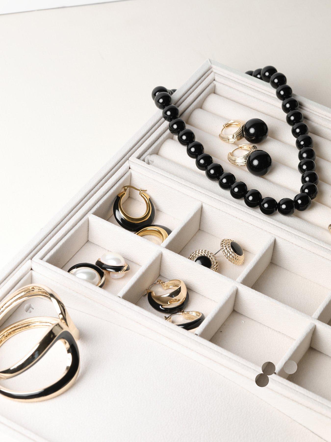 Image 5 of 5 of Jon Richard Polished And Jet Enamel Double Hoop Earrings - Gold