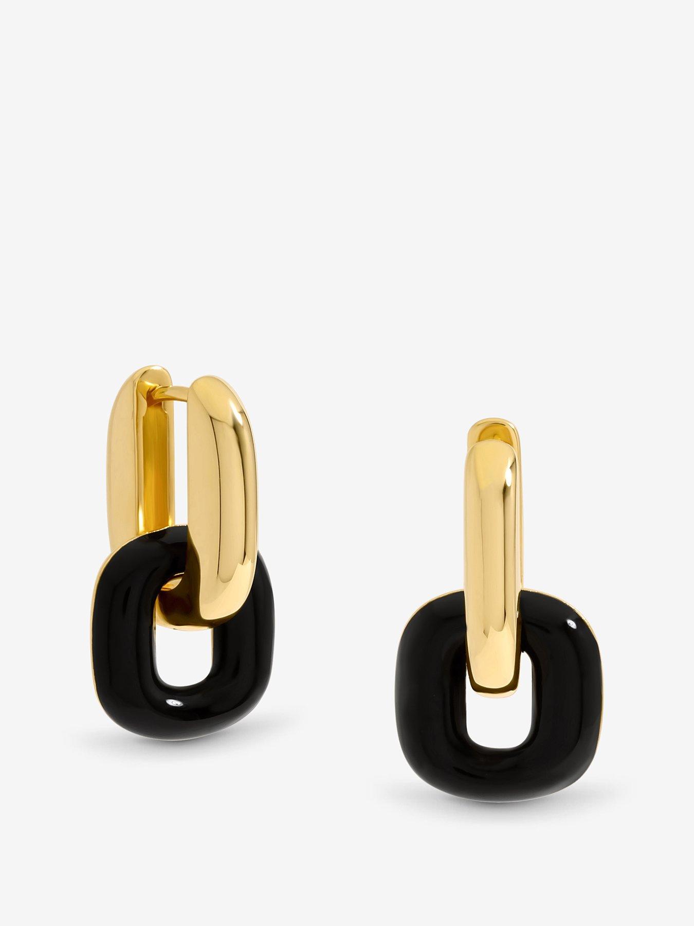 undefined Polished Link And Jet Enamel Link Earrings - Gold