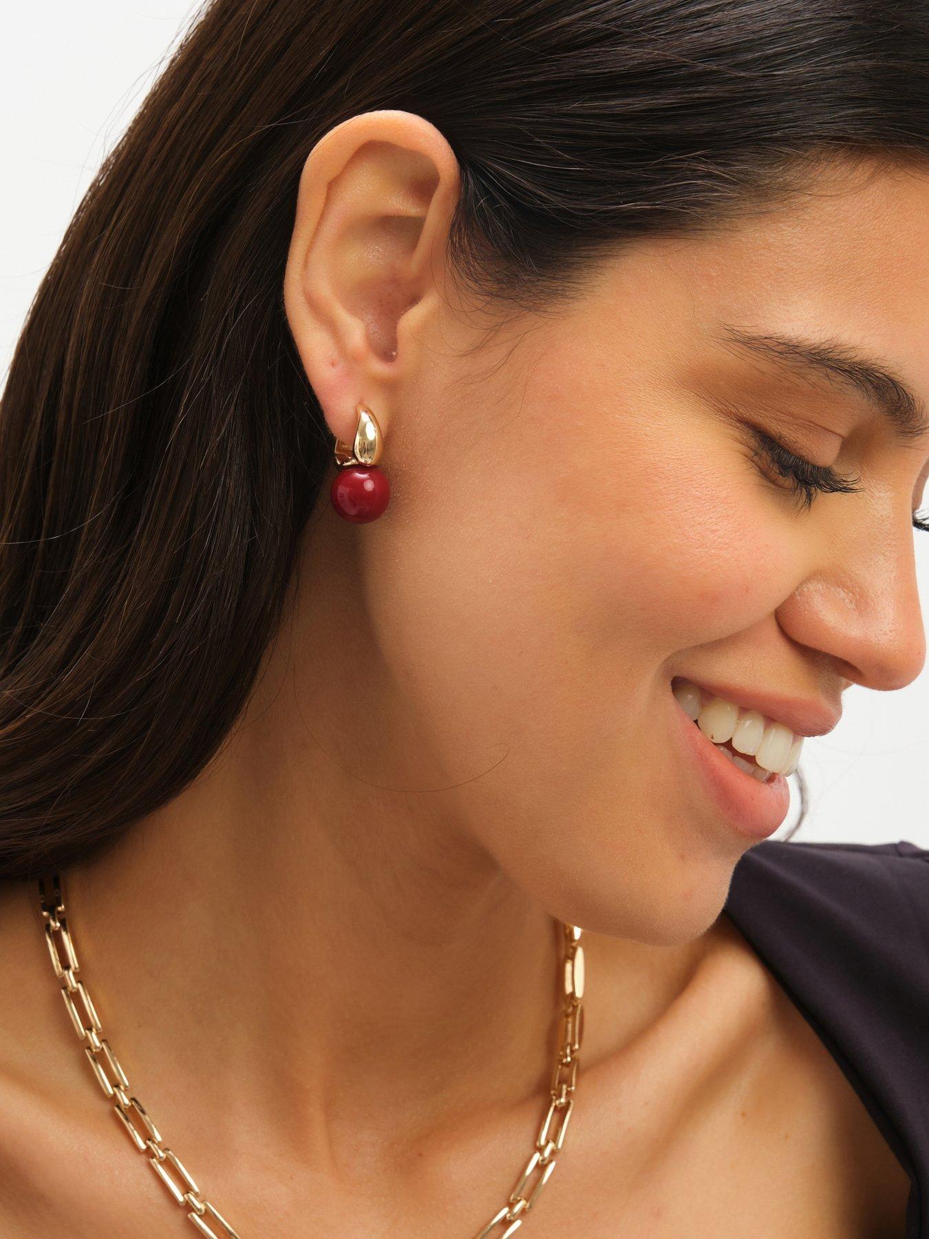 Image 2 of 4 of Jon Richard Gold Plated and Red Bead Earrings