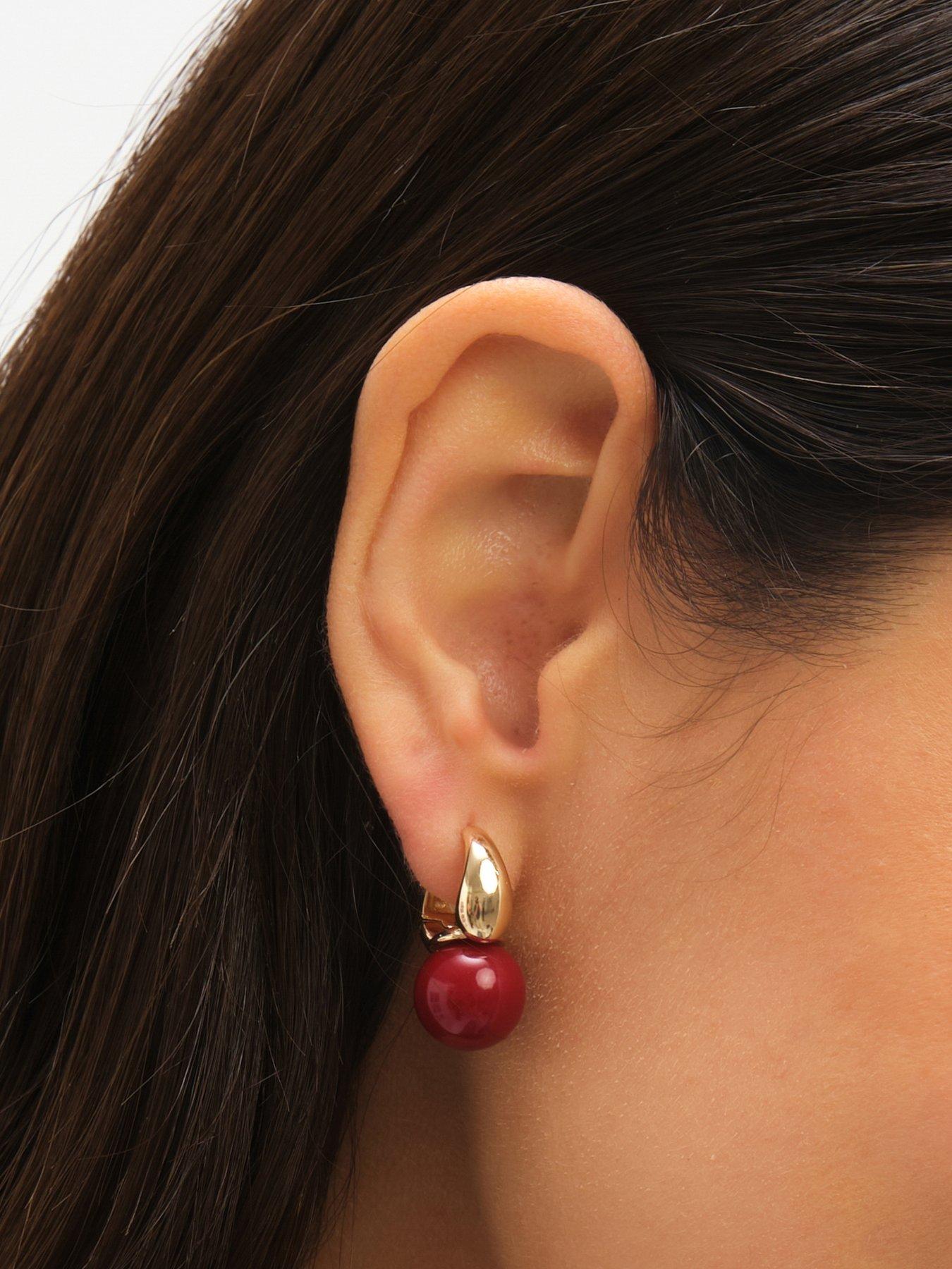 Image 4 of 4 of Jon Richard Gold Plated and Red Bead Earrings
