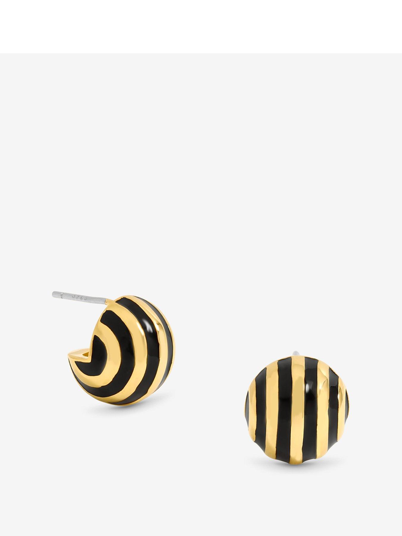 undefined Plated And Jet Enamel Stripe Dome Earrings - Gold