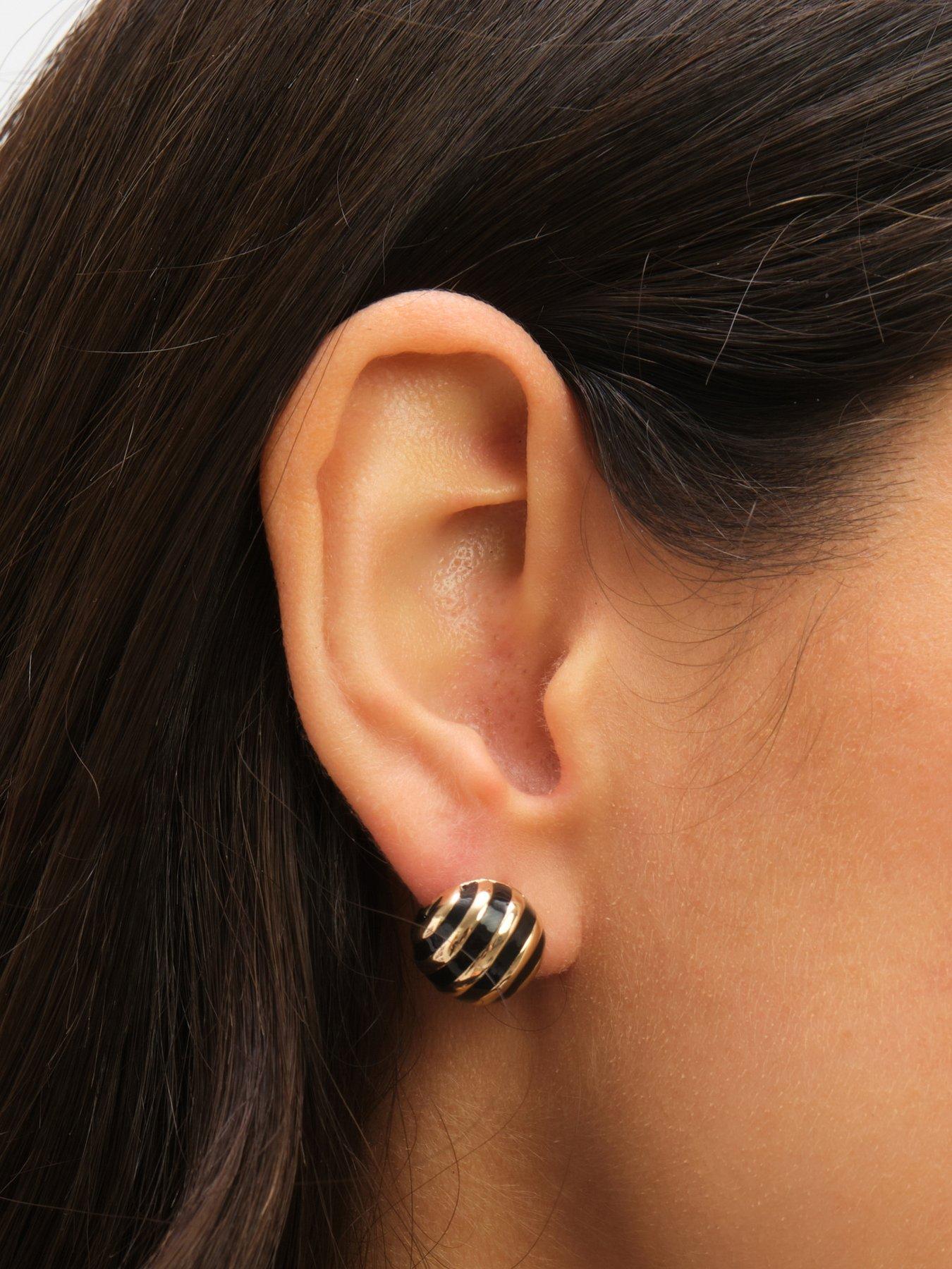 Image 2 of 5 of Jon Richard Plated And Jet Enamel Stripe Dome Earrings - Gold