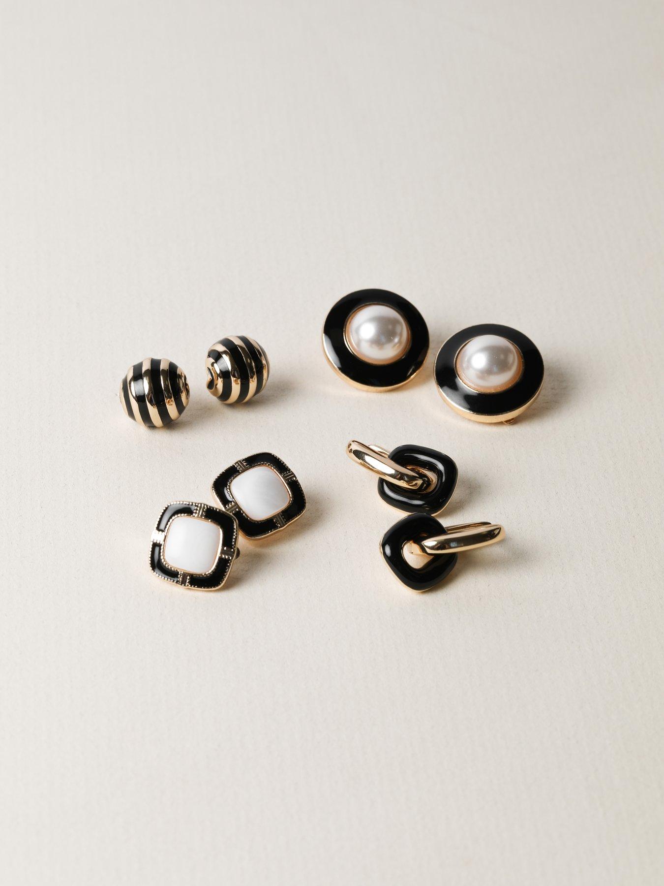 Image 5 of 5 of Jon Richard Plated And Jet Enamel Stripe Dome Earrings - Gold