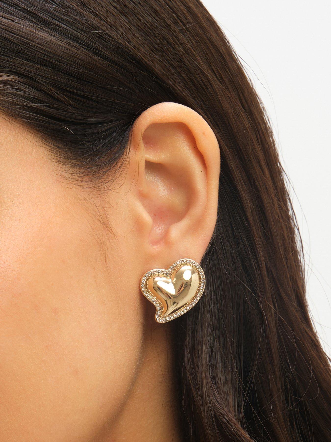 Image 2 of 4 of Jon Richard Puff Heart And Cubic Zirconia Stud Earrings - Gold